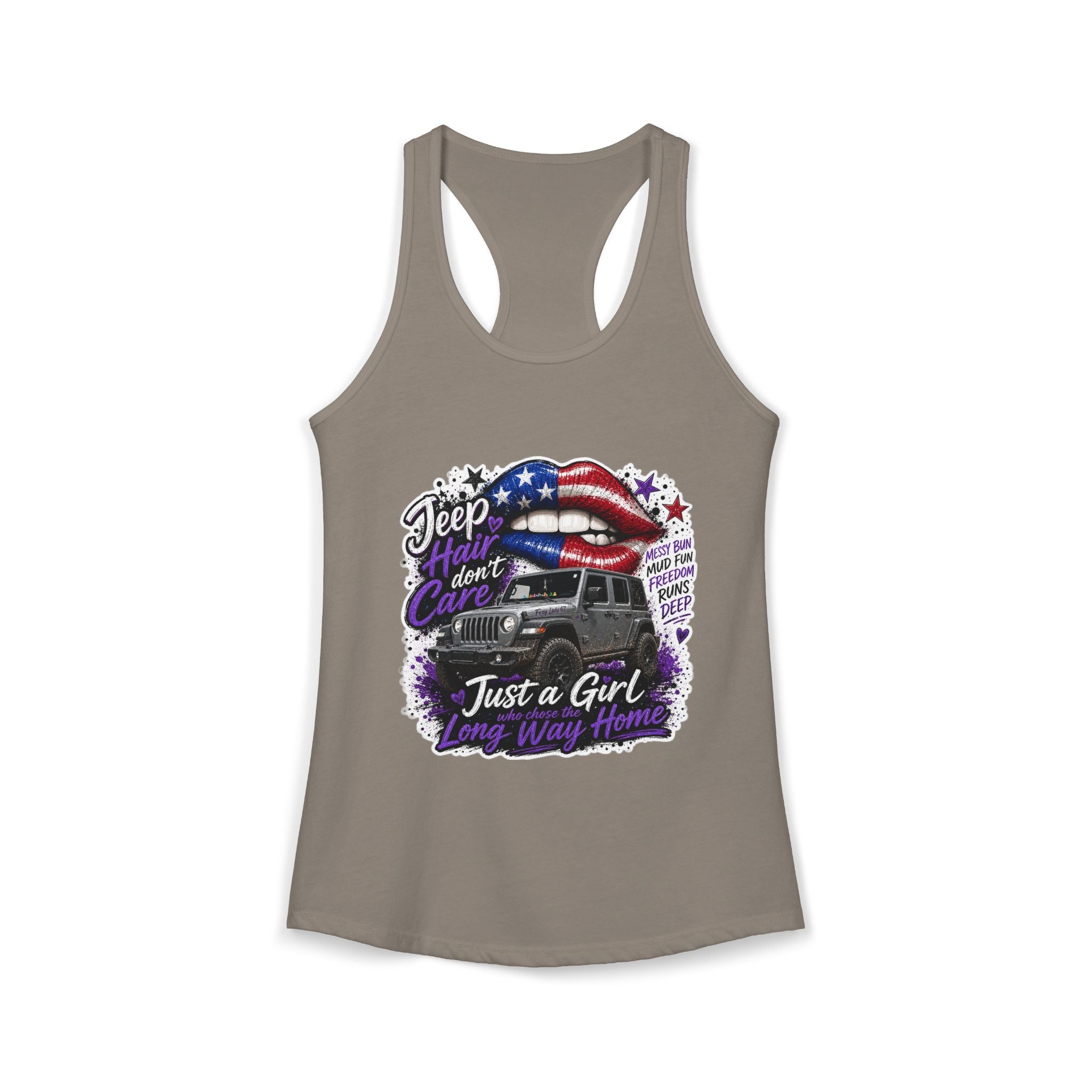 Jeep Hair Don't Care - Just a Girl A Long Way Home Women's Ideal Racerback Tank
