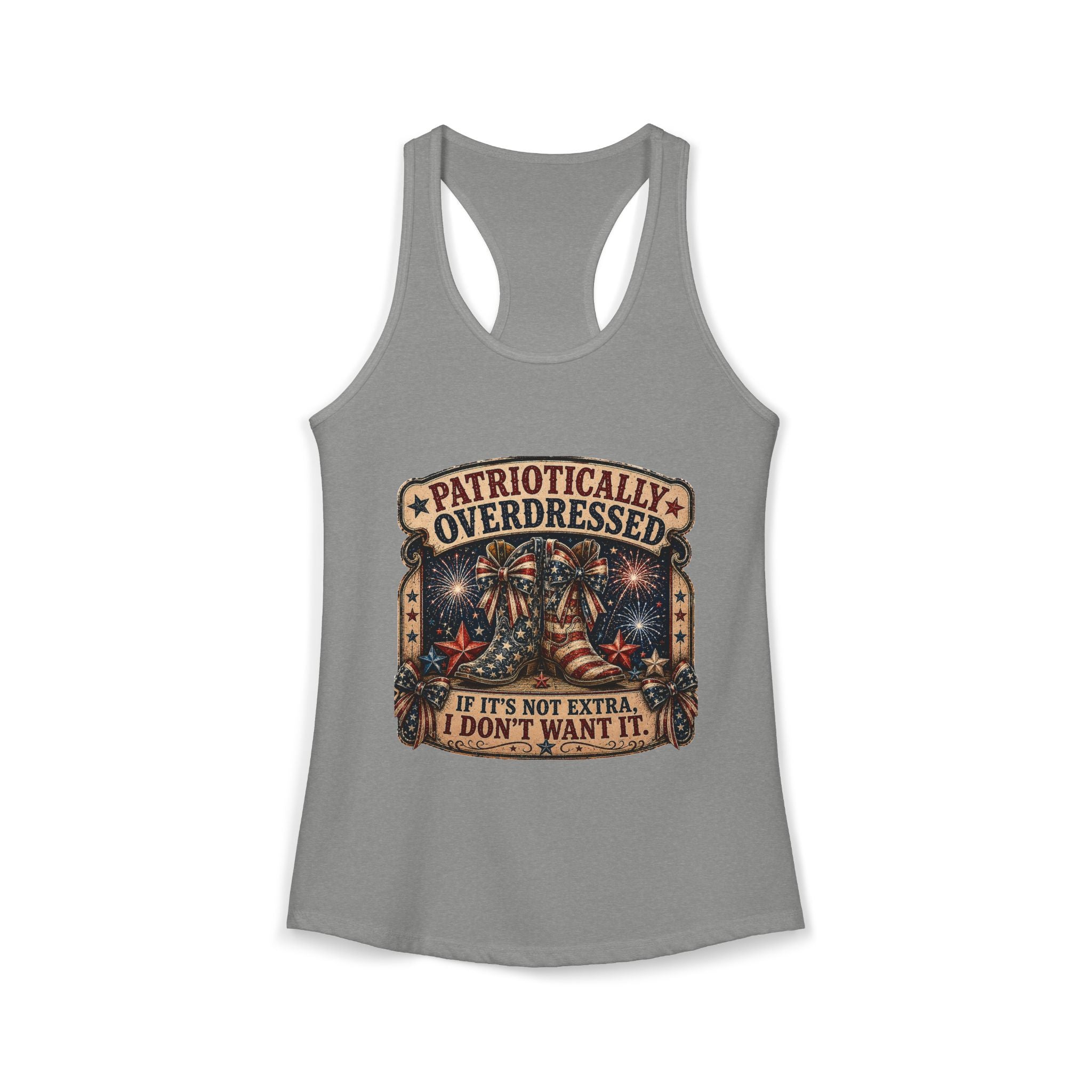 4th of July Patriotically Overdressed Women's Racerback Tank