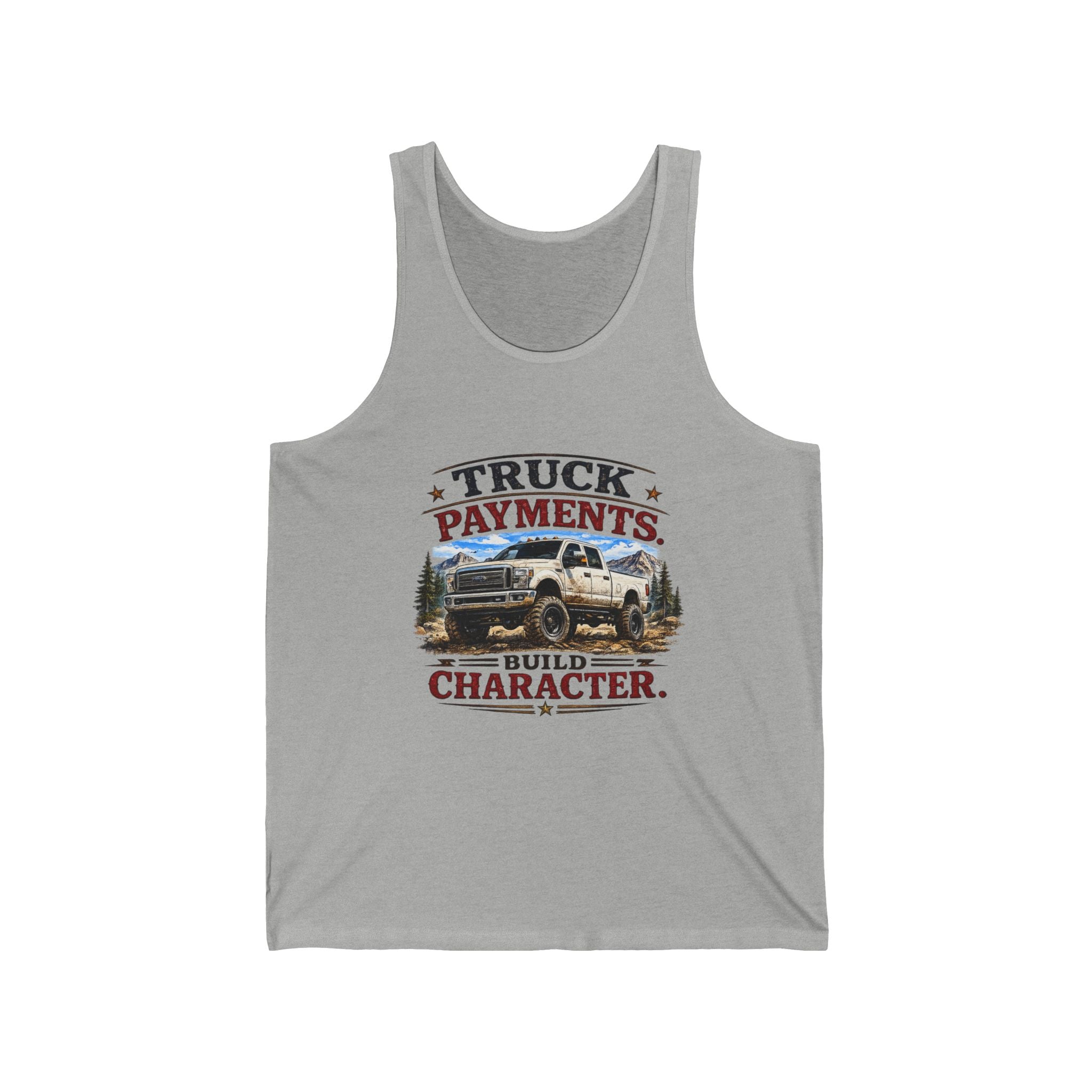 Truck Payments Build Character Tank Top — Vintage Pickup Truck Graphic