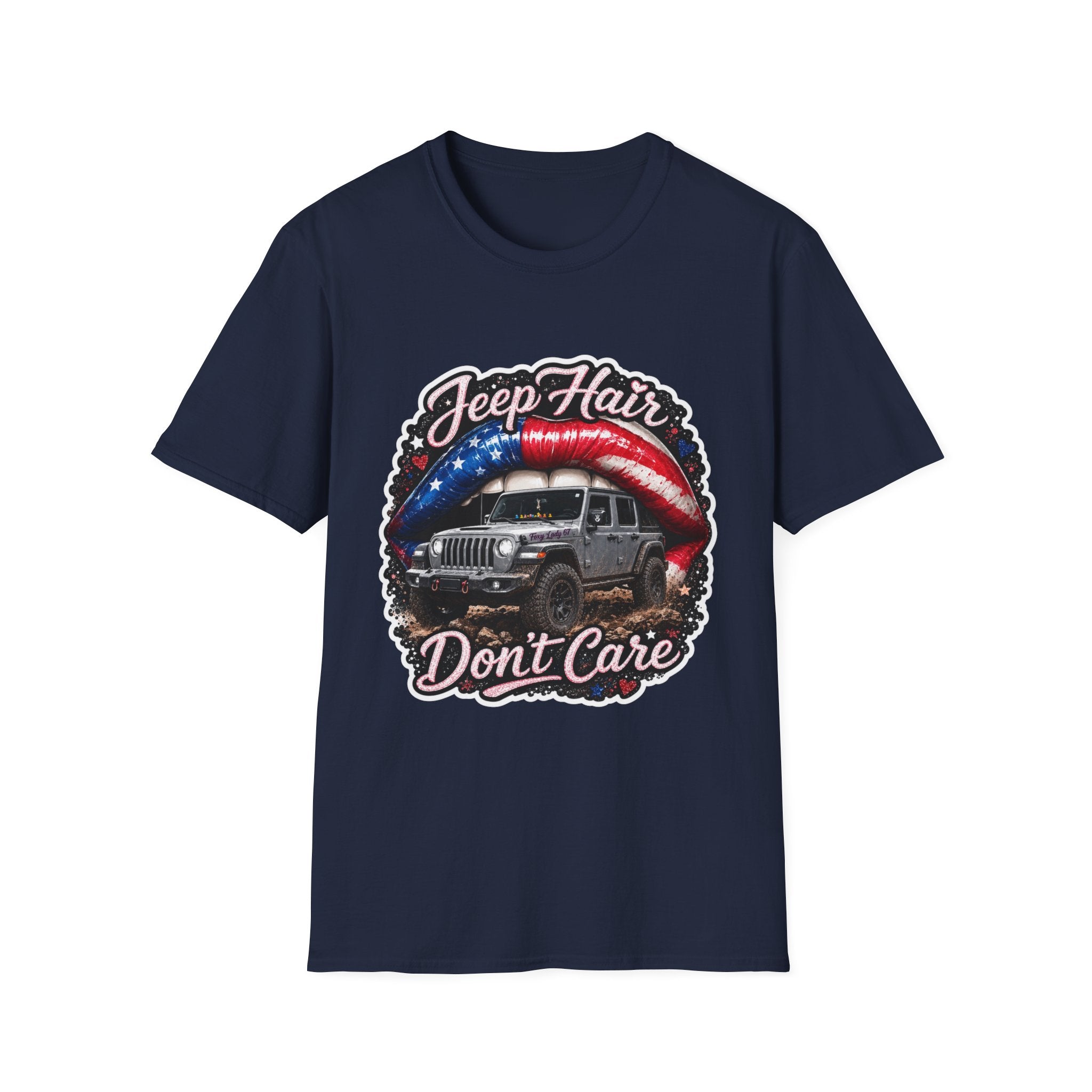 Jeep Hair Don't Care T-Shirt — American Flag Lips Off‑Road Graphic Tee