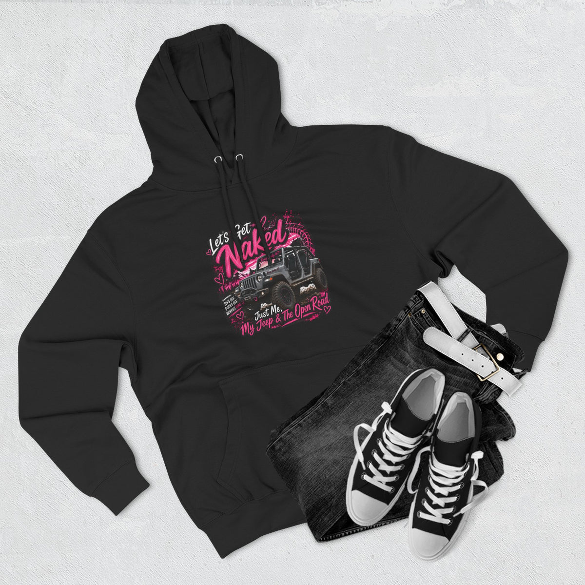 Jeep 'Let's Get Naked' Graphic Hoodie — (Pink) Off-Road Adventure Pullover