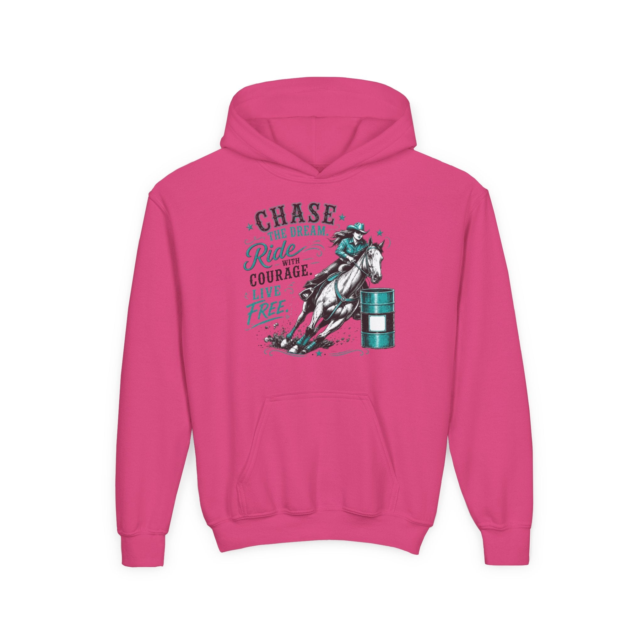 Chase the Dream Ride with Courage Youth Heavy Blend Hooded Sweatshirt
