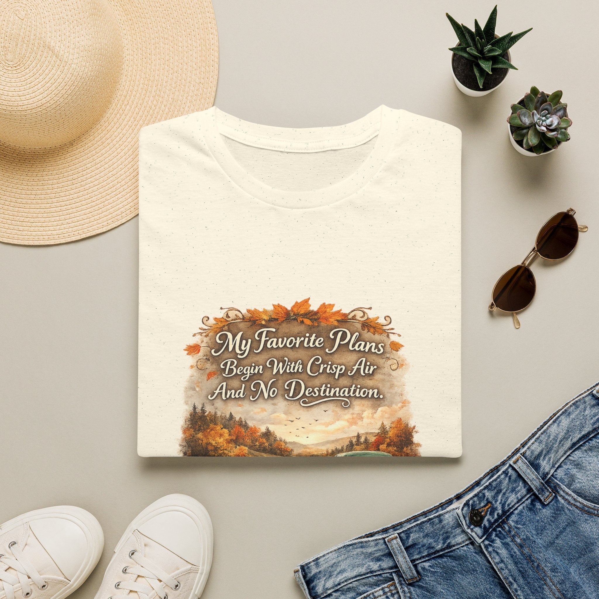 “My Favorite Plans Begin With Crisp Air And No Destination” Vintage Autumn Tee — Fall Roadtrip T-Shirt