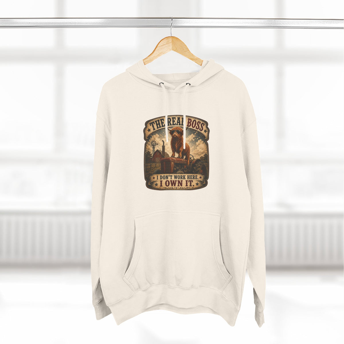 The Real Boss Highland Cow Three-Panel Fleece Hoodie