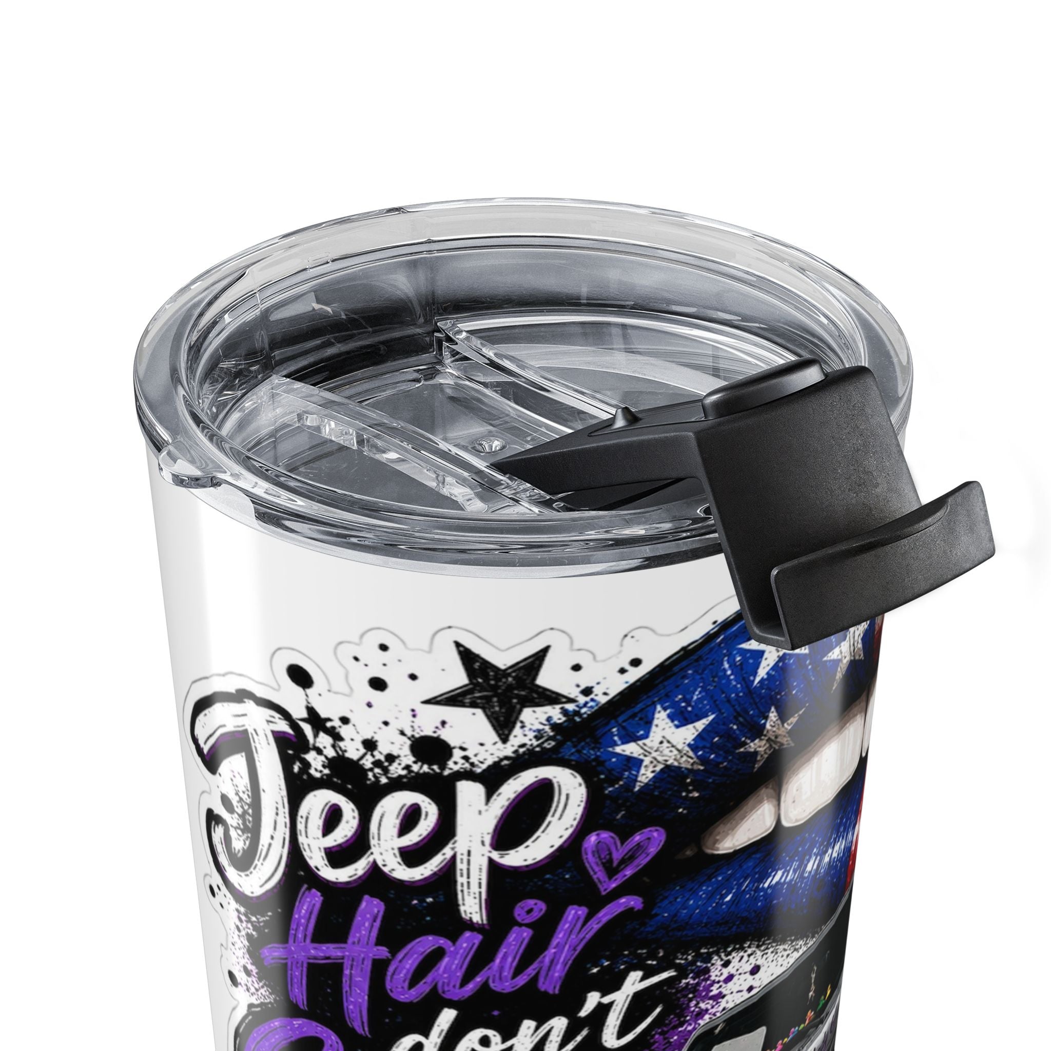 “Just a Girl” American Flag Lips Travel Mug 20oz — Patriotic Jeep Tumbler