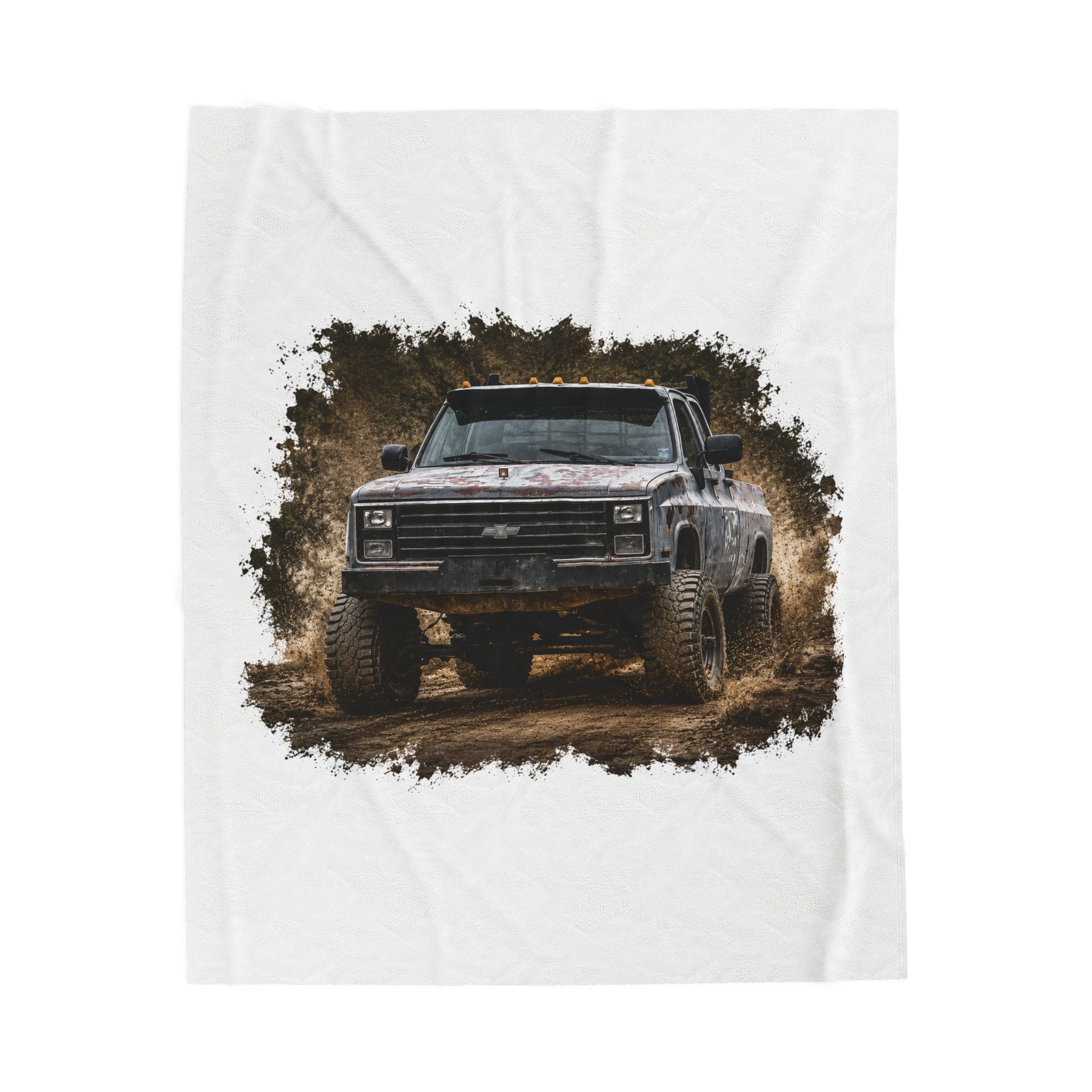 Off-Road Truck Velveteen Plush Blanket – Muddy 4x4 Pickup Graphic Throw