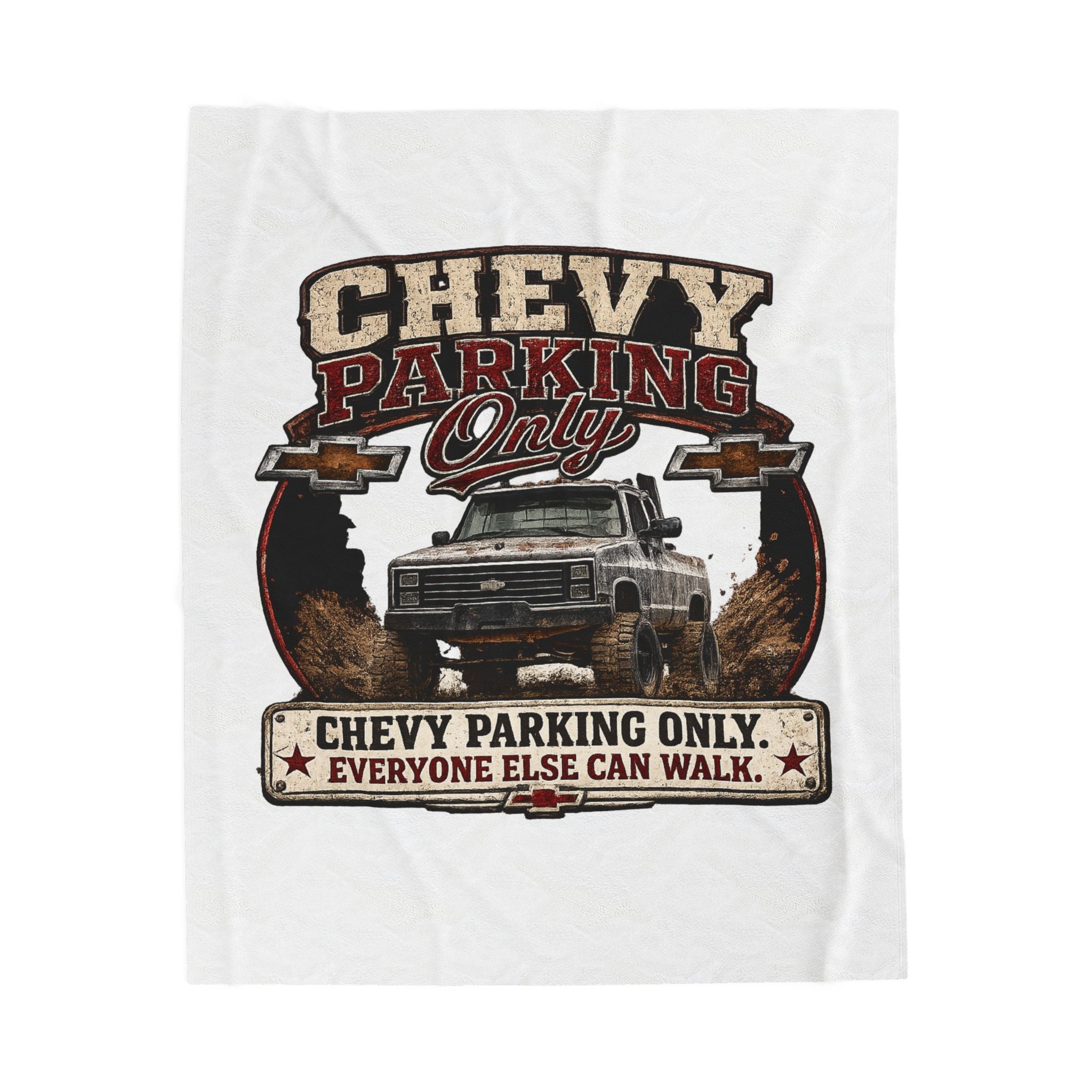 Chevy Parking Only Plush Blanket — Vintage Truck Crew Throw with "Chevy Parking Only. Everyone Else Can Walk." Design