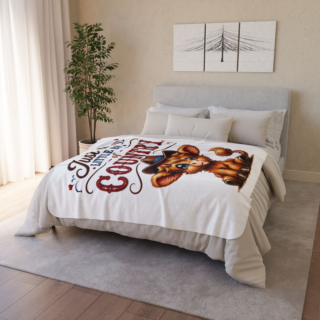 Just a Little Bit of Country Highland Cow Fleece Sherpa Blanket