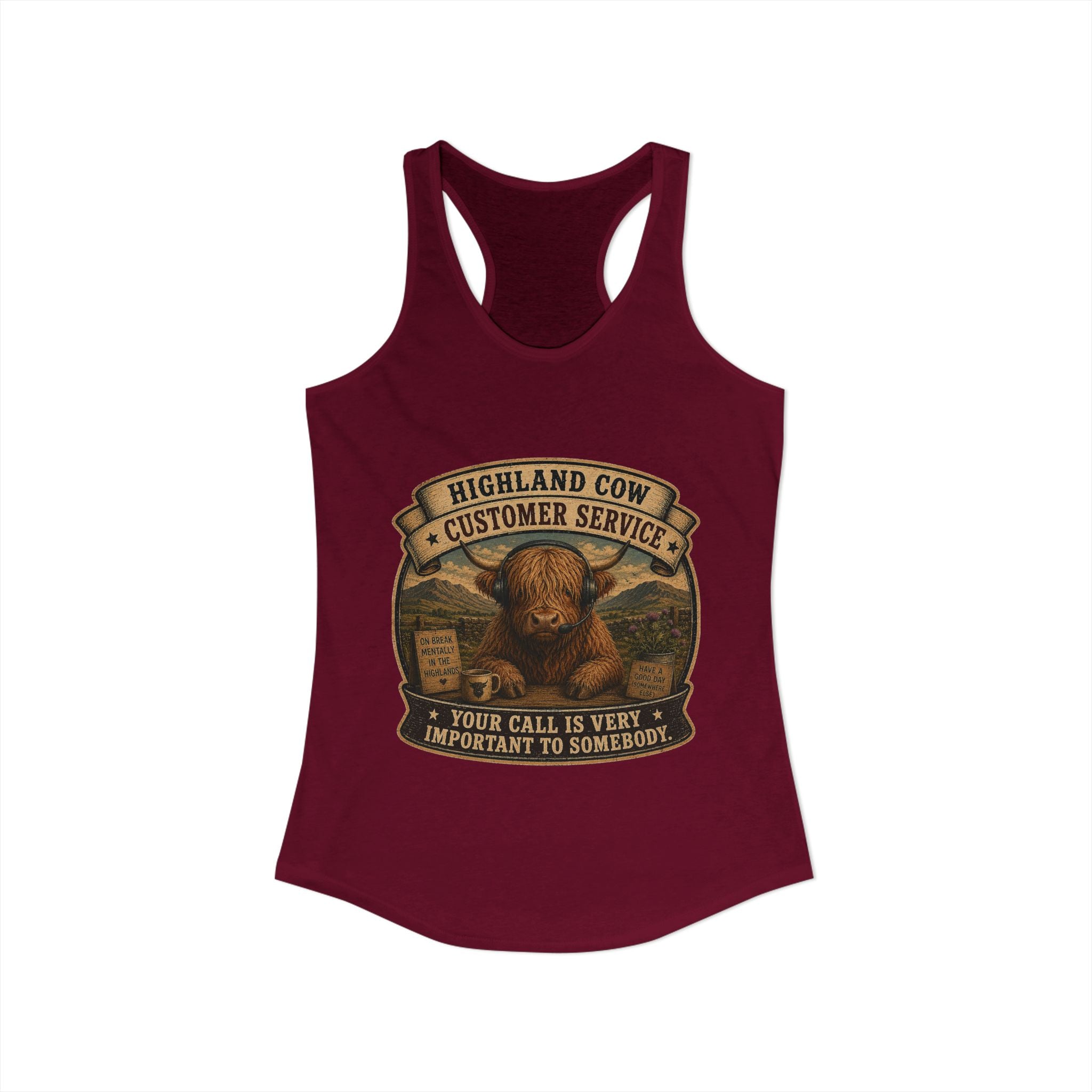 Highland Cow Customer Service Women's Ideal Racerback Tank