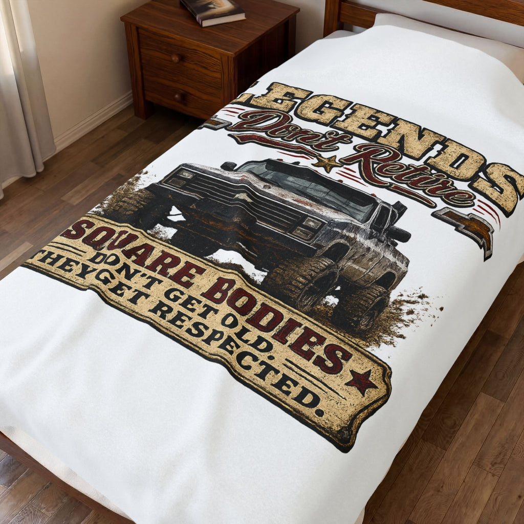 "Legends Don't Retire" Square Body Chevy Truck Throw - Velveteen Blanket