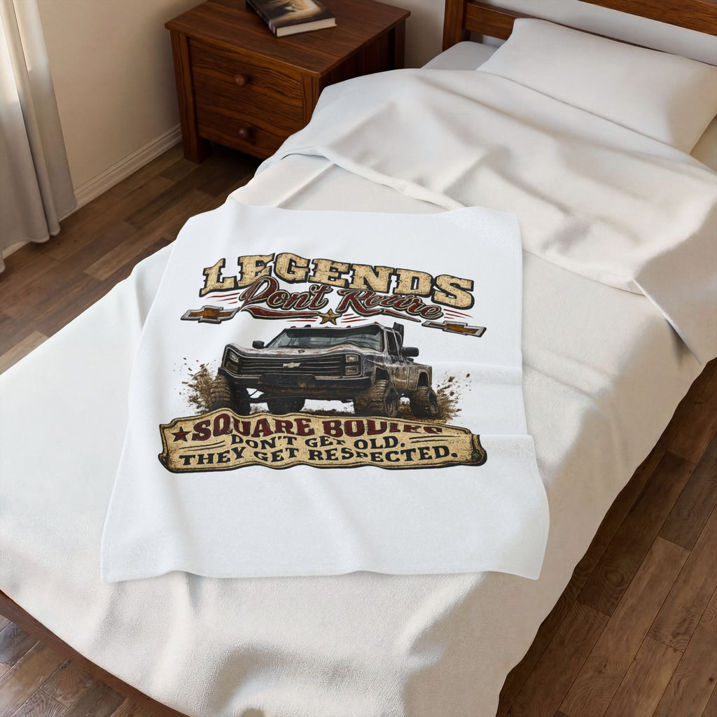"Legends Don't Retire" Square Body Chevy Truck Throw - Velveteen Blanket