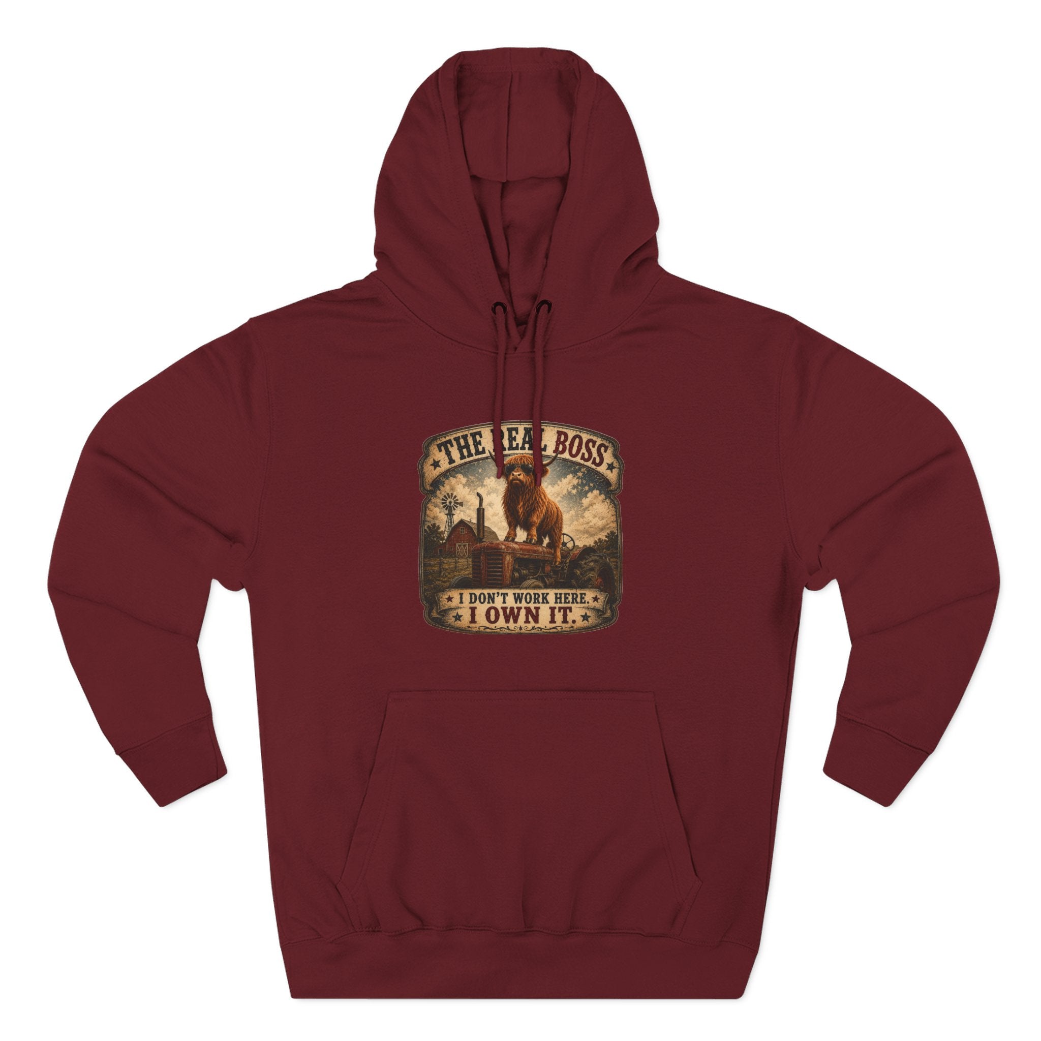 The Real Boss Highland Cow Three-Panel Fleece Hoodie