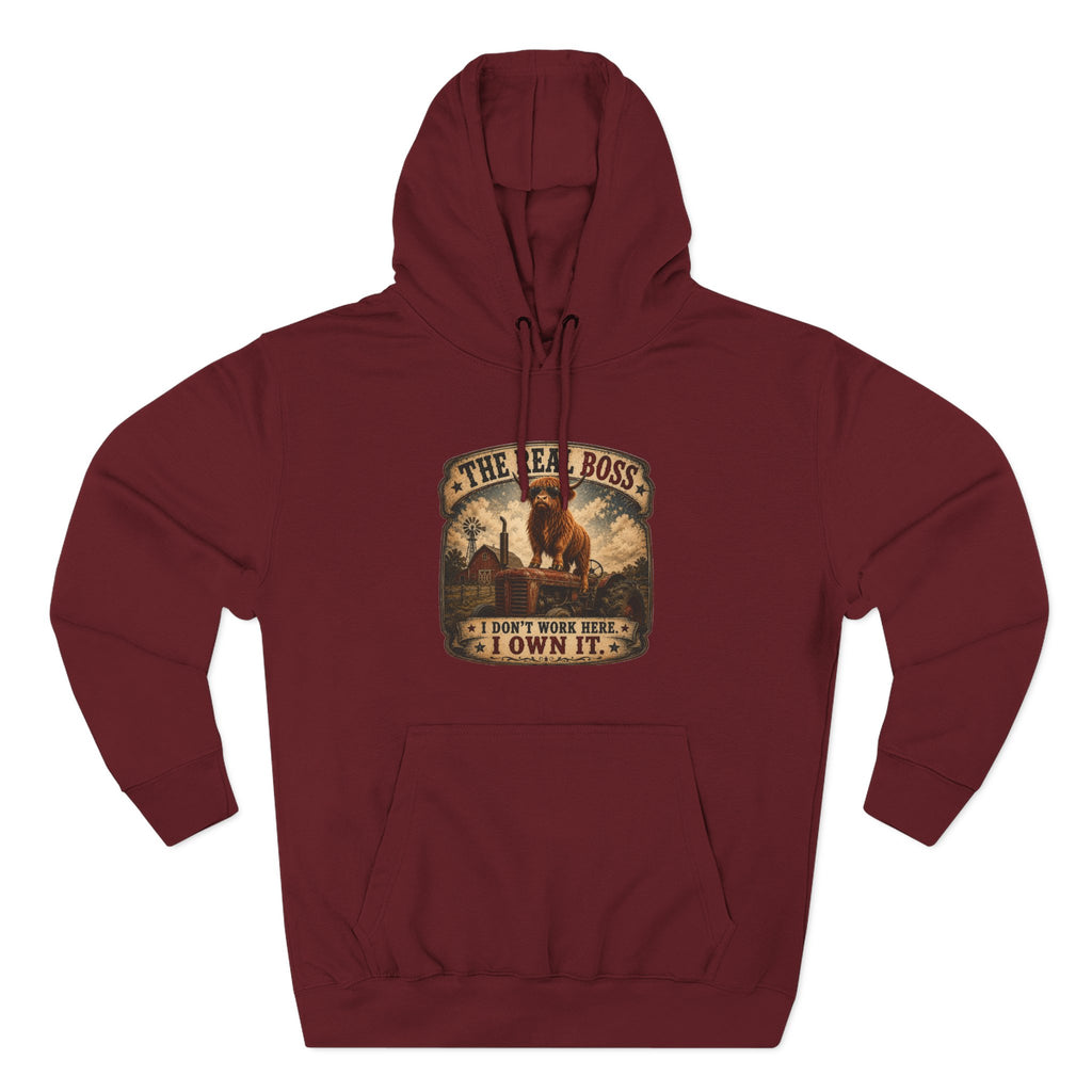 The Real Boss Highland Cow Three-Panel Fleece Hoodie