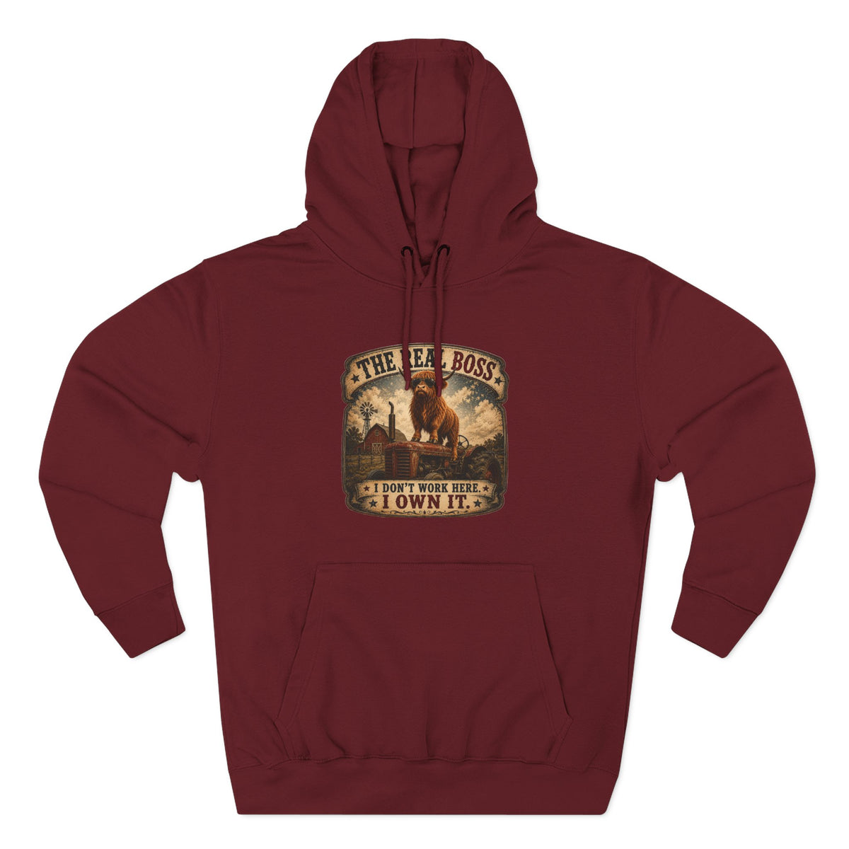 The Real Boss Highland Cow Three-Panel Fleece Hoodie