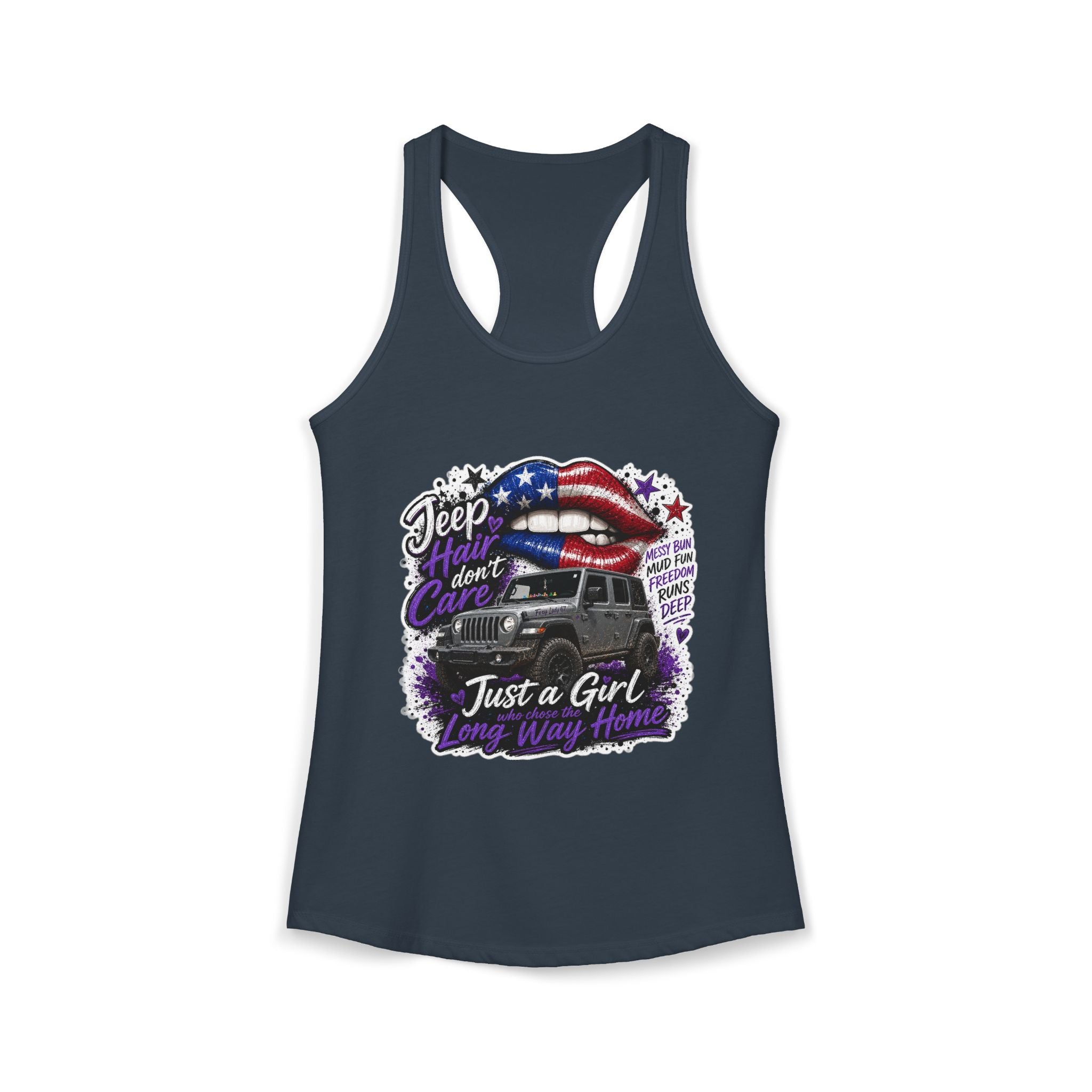 Jeep Hair Don't Care - Just a Girl A Long Way Home Women's Ideal Racerback Tank