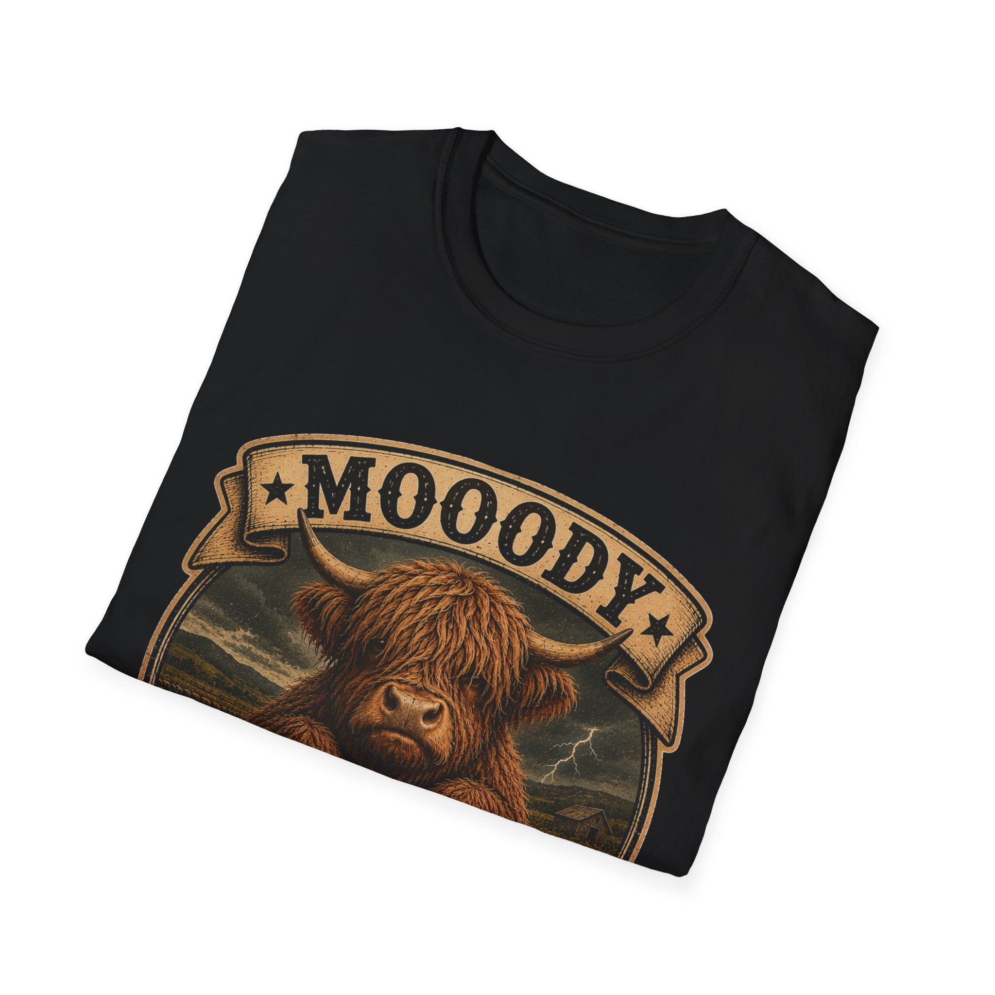 Moody Today's Forecast Highland Cow Unisex Softstyle T-Shirt