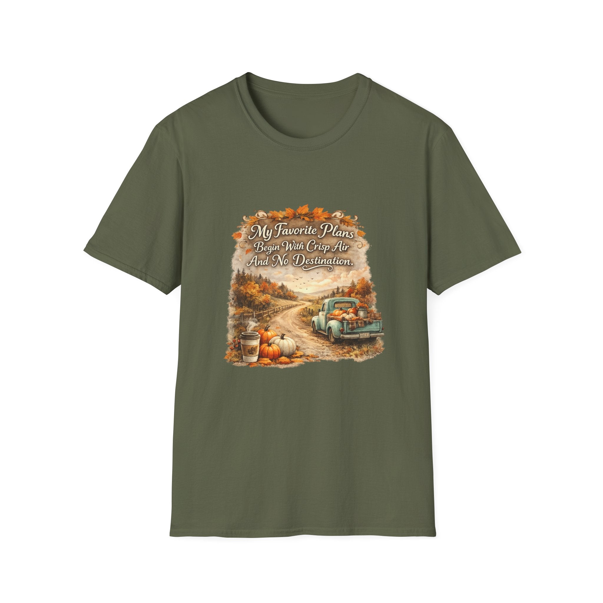 “My Favorite Plans Begin With Crisp Air And No Destination” Vintage Autumn Tee — Fall Roadtrip T-Shirt