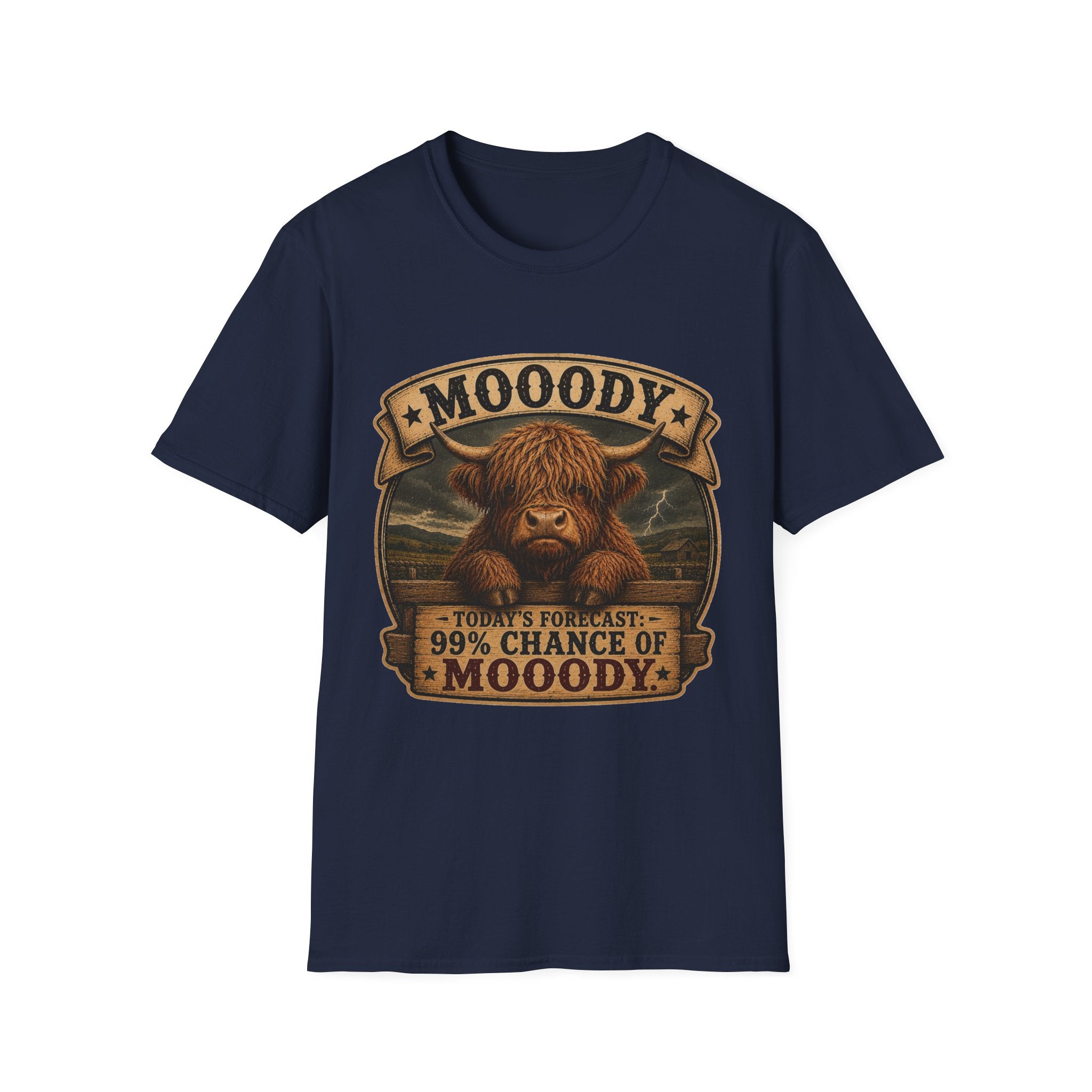 Moody Today's Forecast Highland Cow Unisex Softstyle T-Shirt