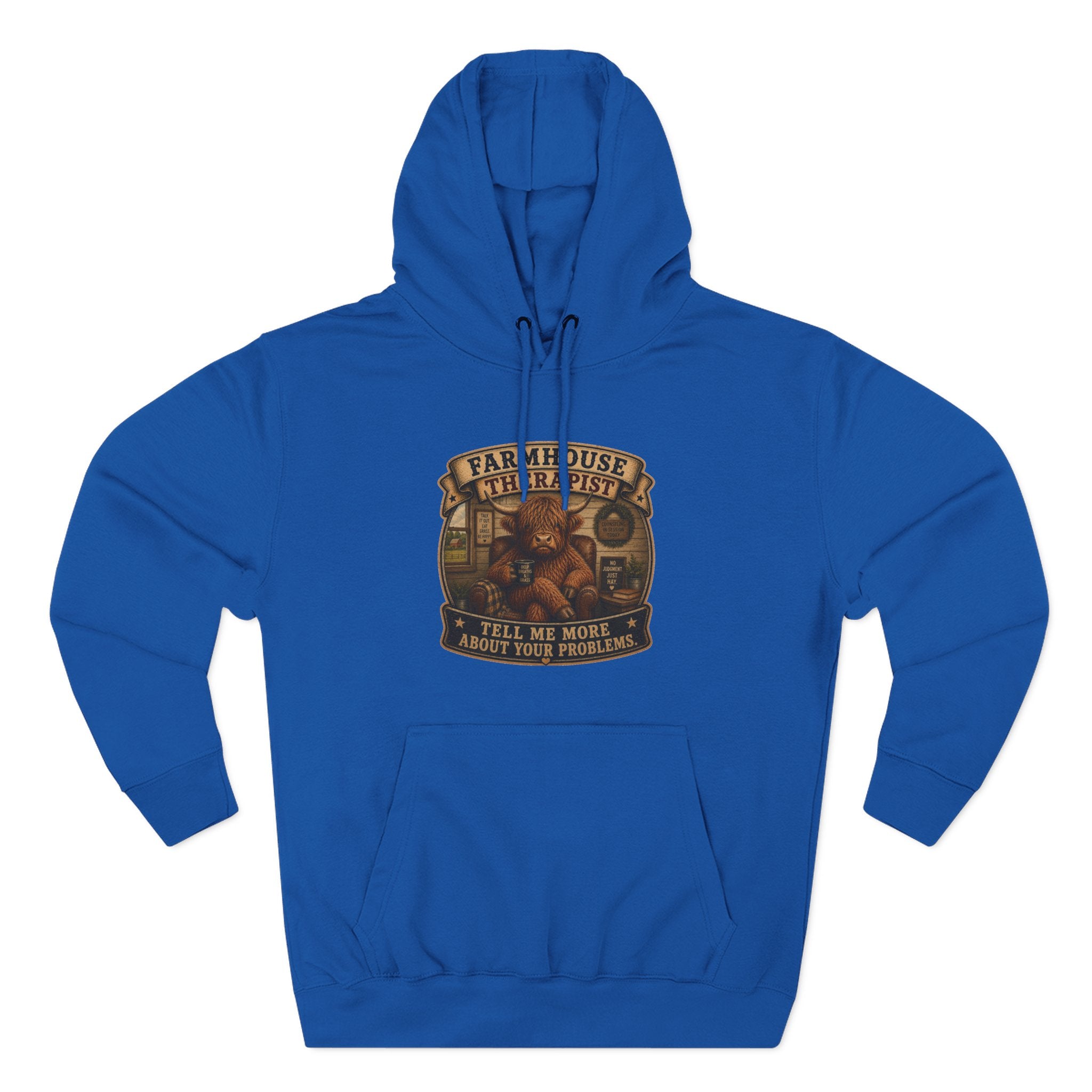 Farmhouse Therapist Highland Cow Three-Panel Fleece Hoodie