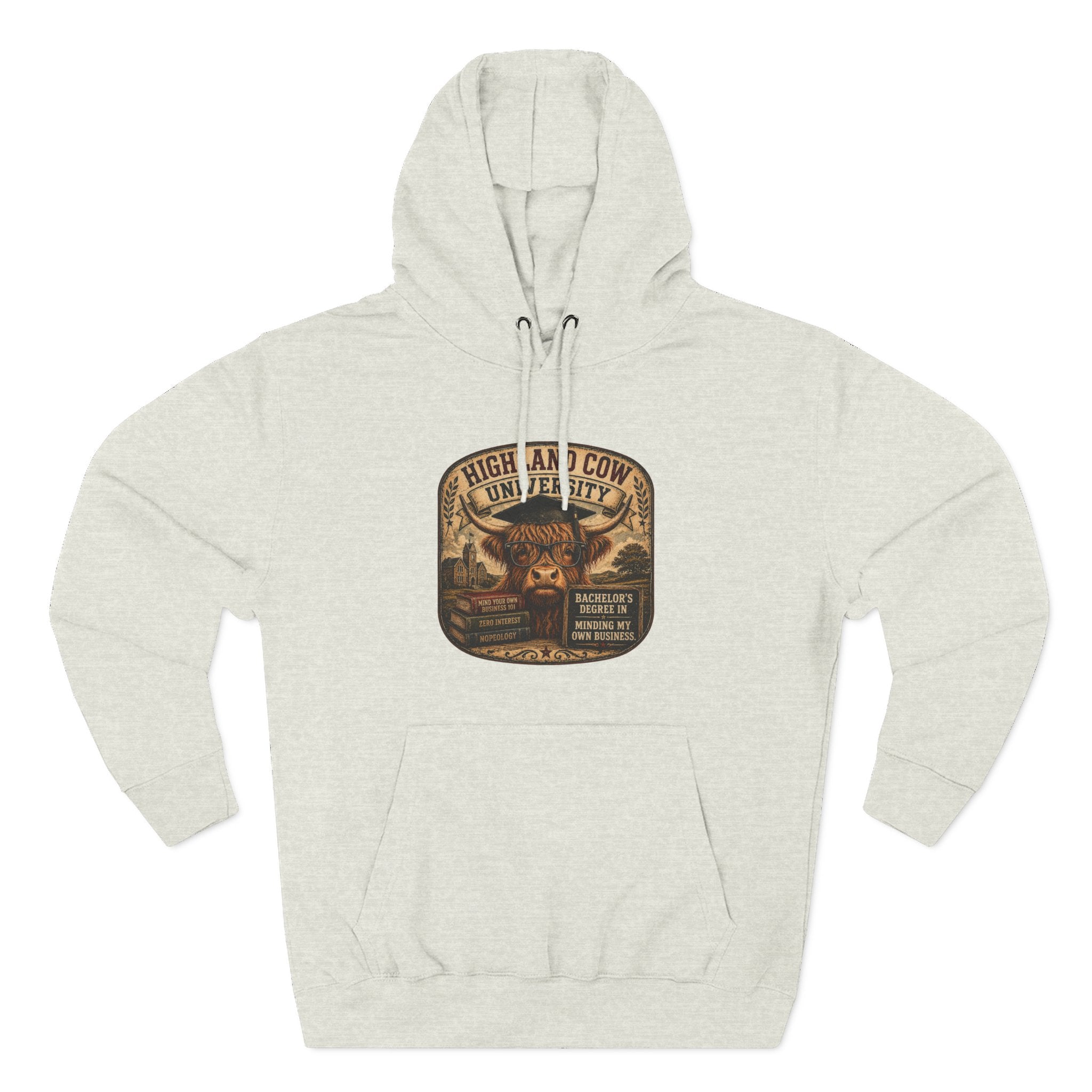 Highland Cow University Three-Panel Fleece Hoodie