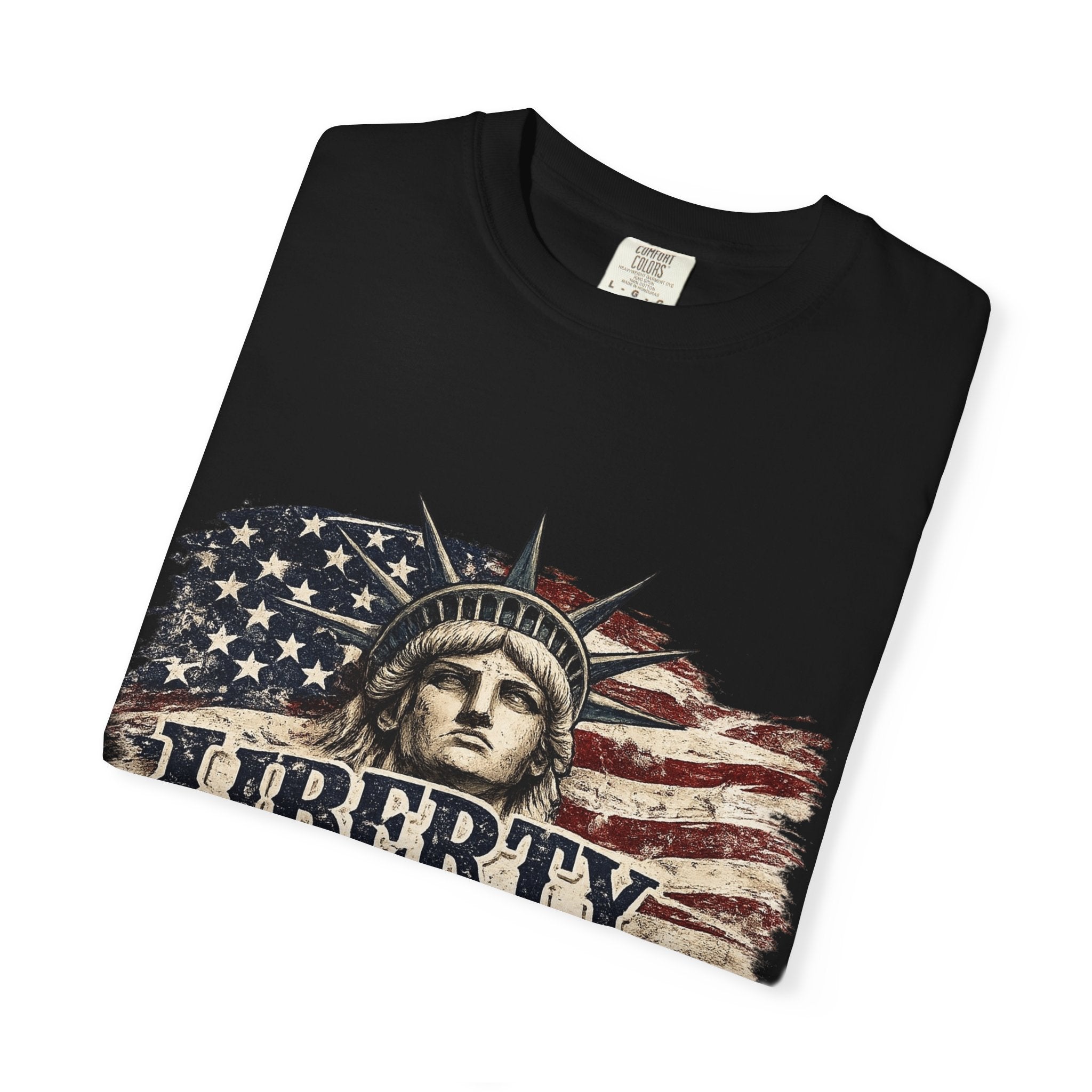 Liberty Runs Deep T-Shirt — Vintage Statue of Liberty American Flag Tee