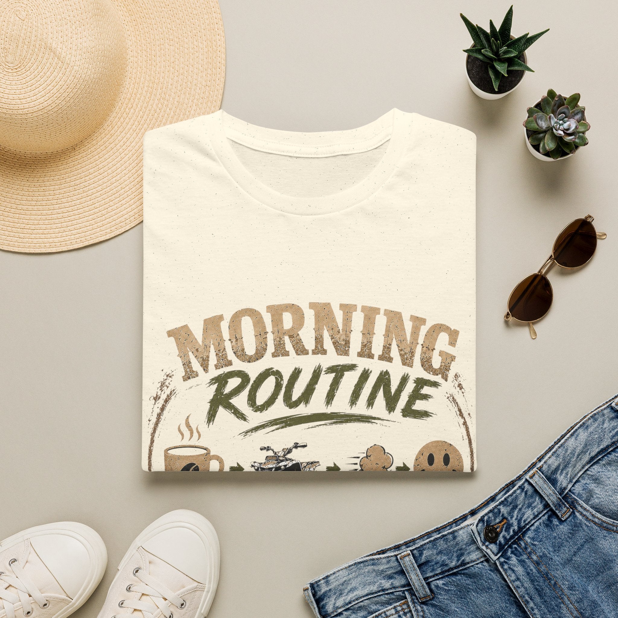 Morning Routine T-Shirt — “Coffee. ATV. Repeat.” Outdoor Adventure Graphic Tee