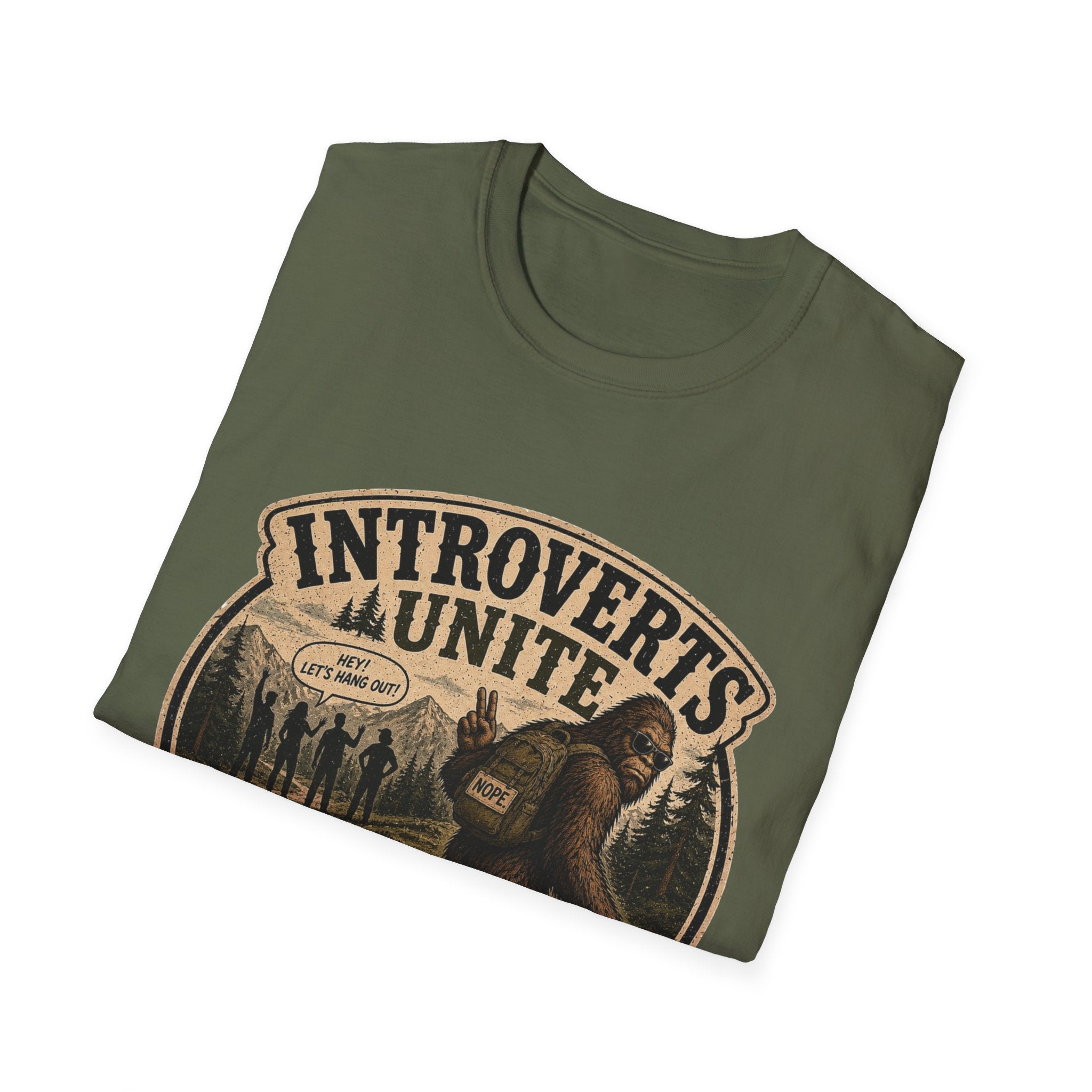 Bigfoot’s Introverts Unite Let's Not T-Shirt — Funny Sasquatch Recalculating Map Tee