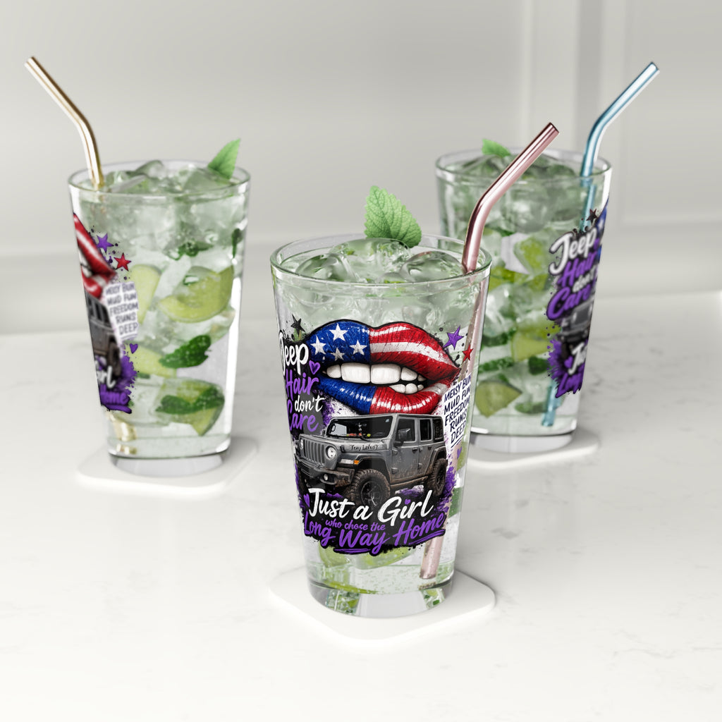 'Jeep Hair Don't Care' Patriotic Lips Design — Pint Glass