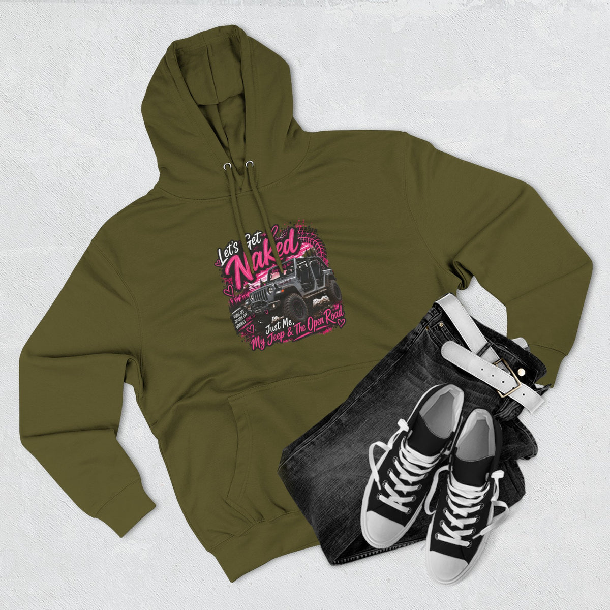 Jeep 'Let's Get Naked' Graphic Hoodie — (Pink) Off-Road Adventure Pullover