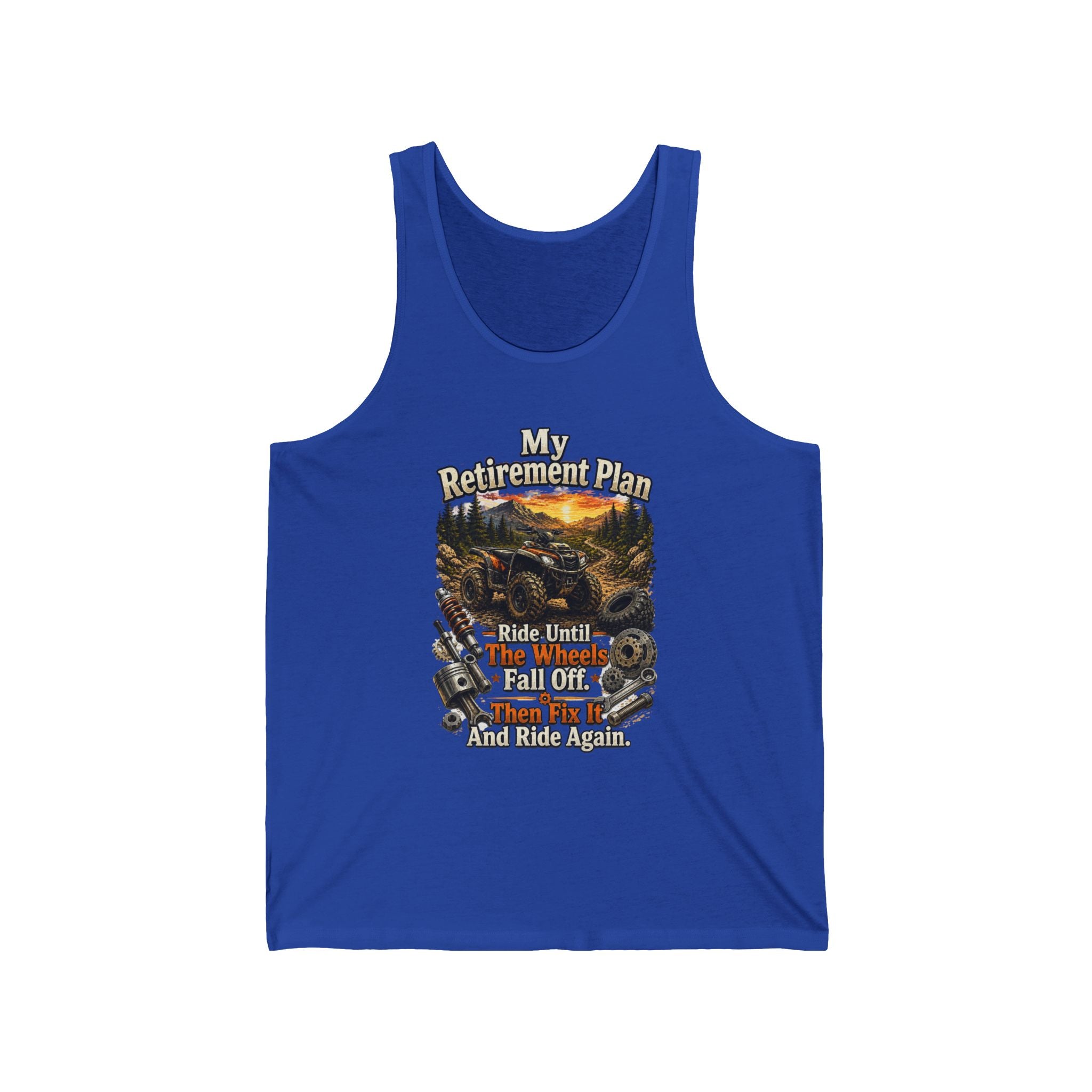 "My Retirement Plan: Ride Until I Fall Off...and Ride Again" — Motorcycle Retirement Tank Top