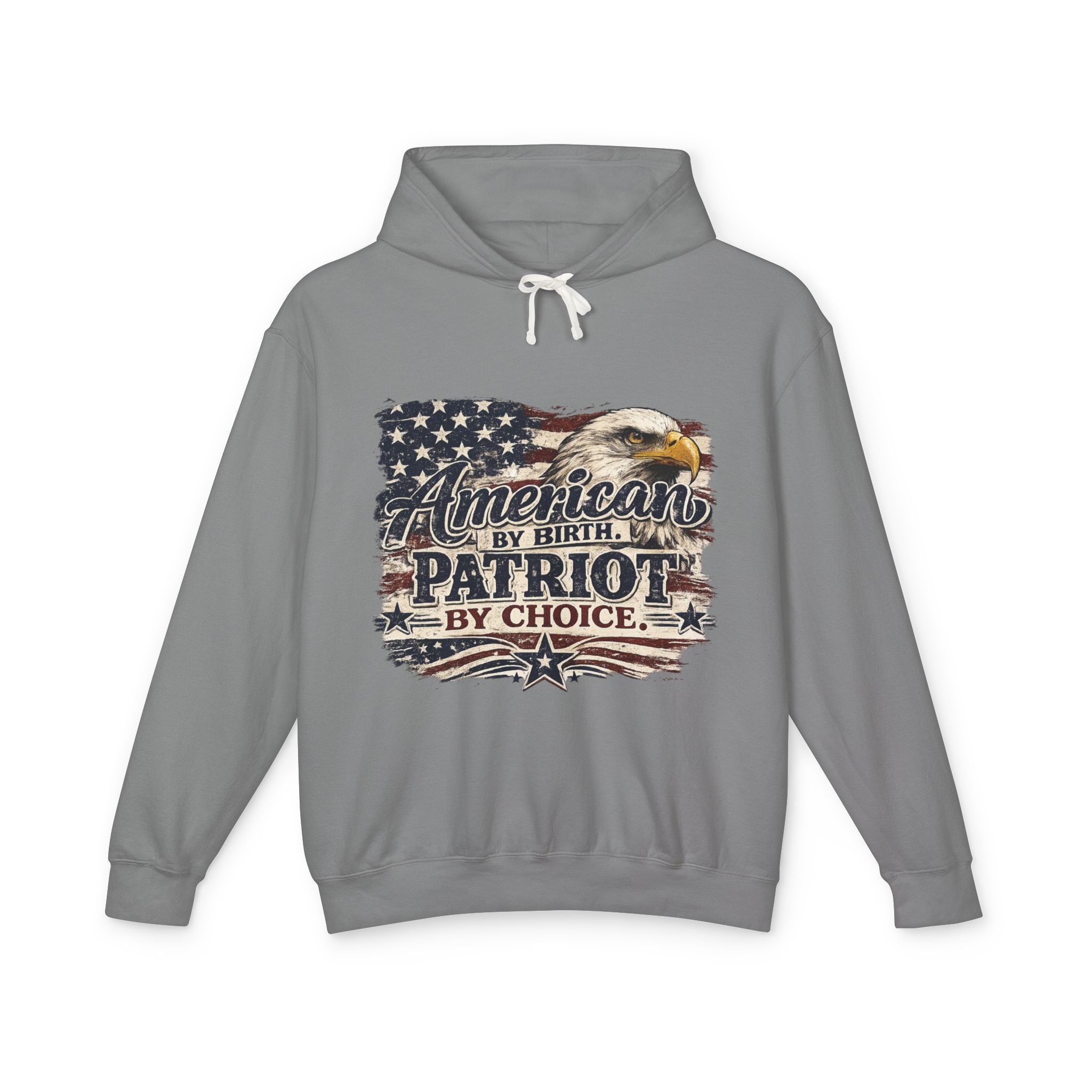 Patriot Hoodie — "American by Birth, Patriot by Choice" Eagle & Flag Design