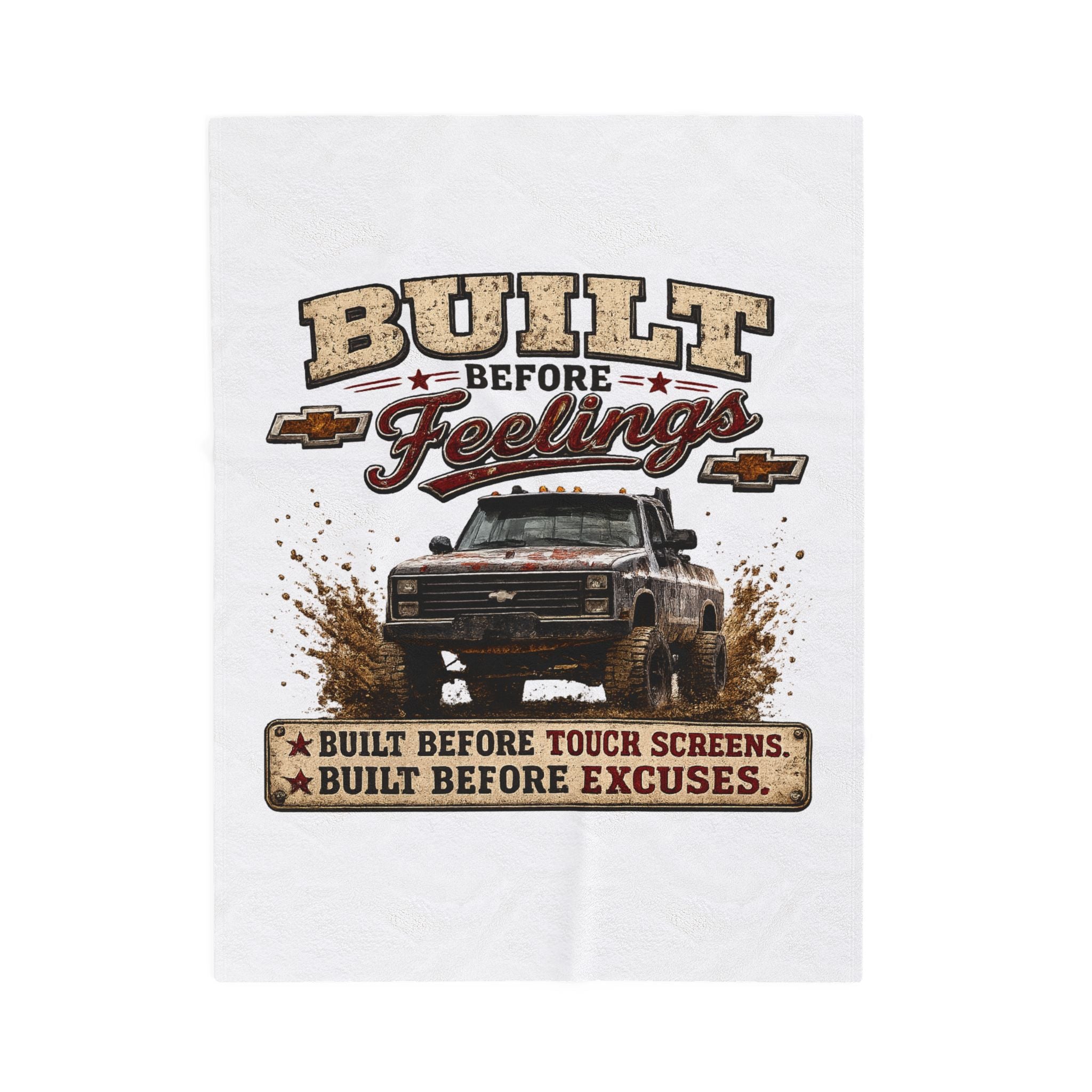 "Built Before Feelings" Vintage Truck Throw for Truck Lovers & Mechanics - Velveteen Plush Blanket