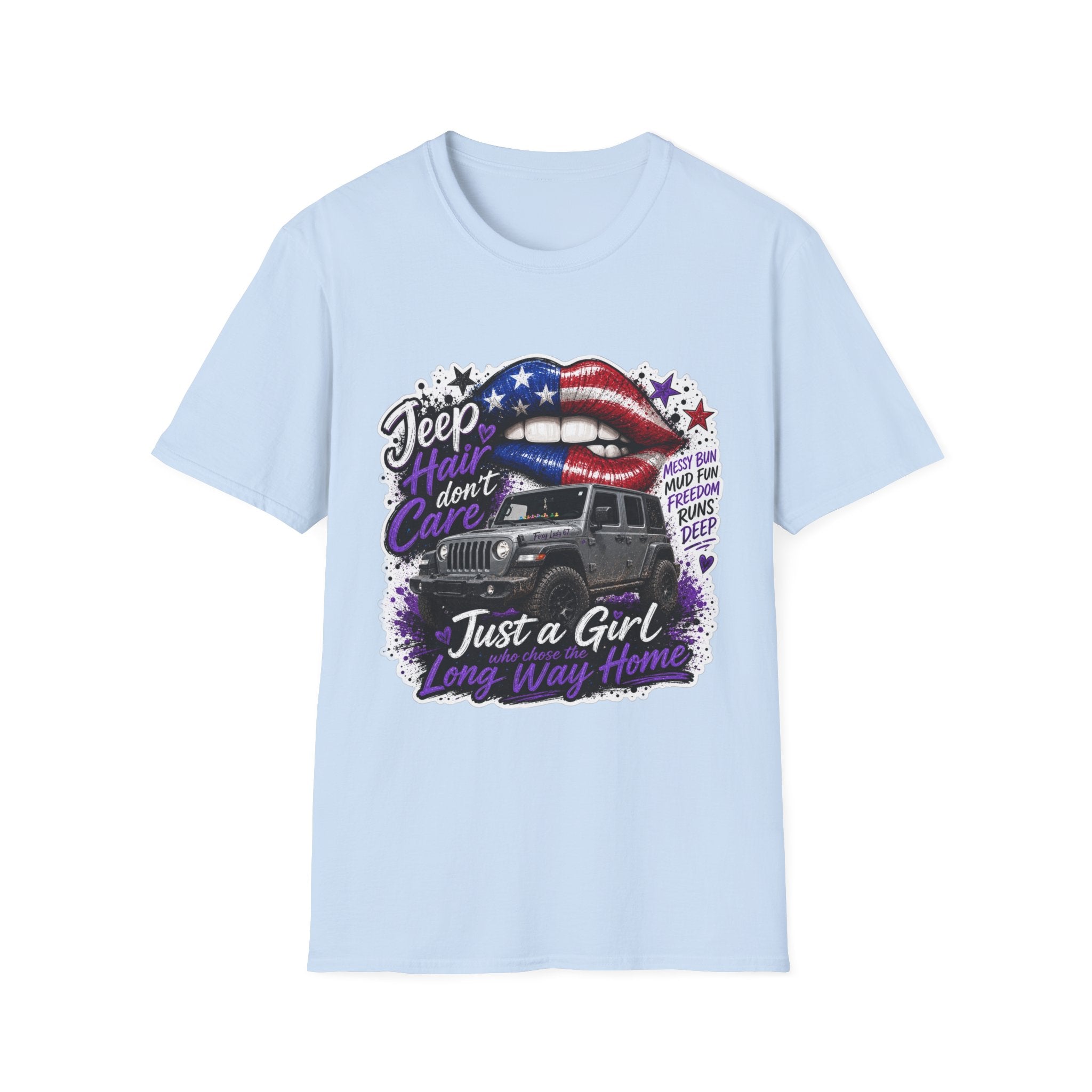 Jeep Hair Don't Care T-Shirt — American Flag Lips Off-Road Truck Tee