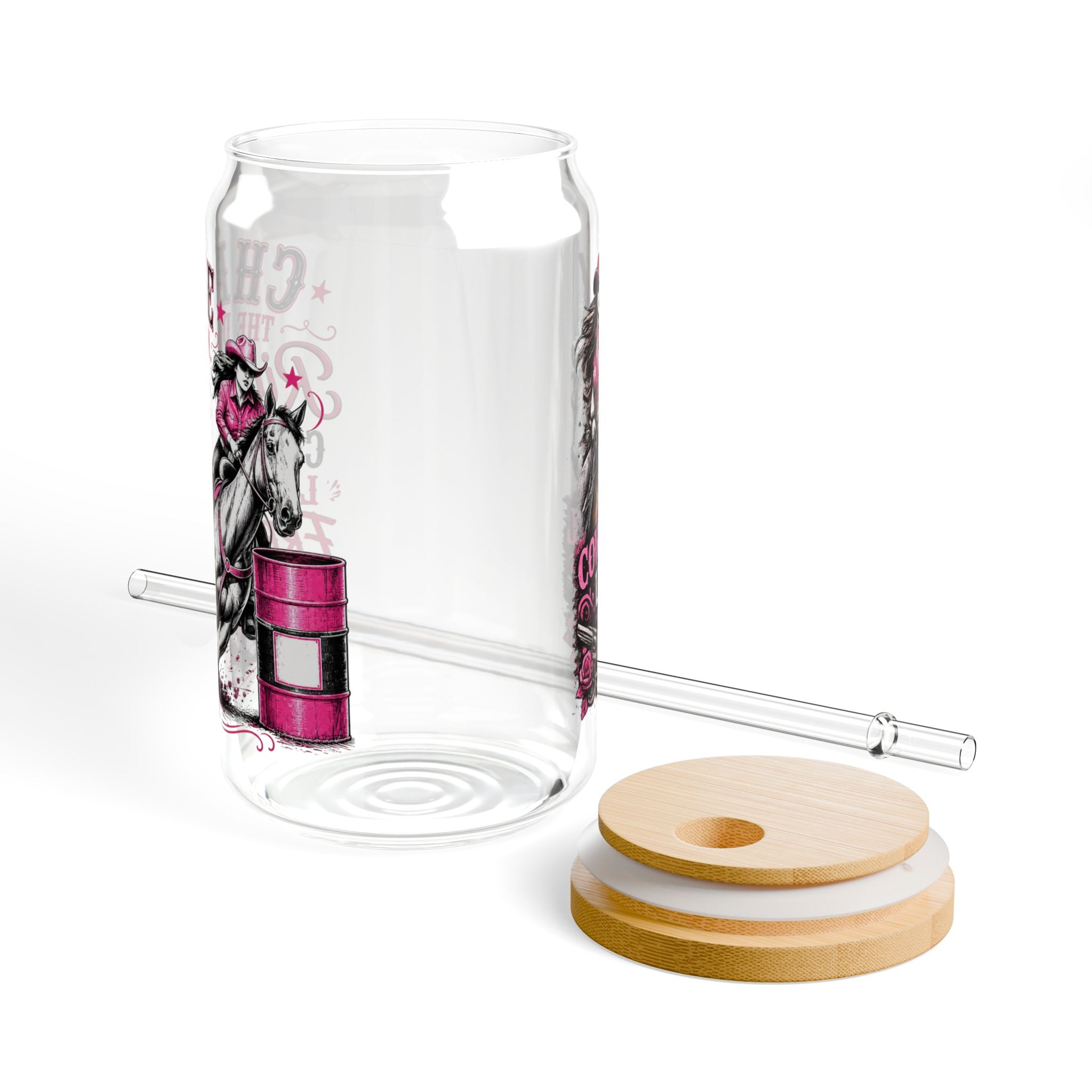 "Chase the Dream" Horse Racing Design, 16oz Glass Jar with Straw - Sipper Glass