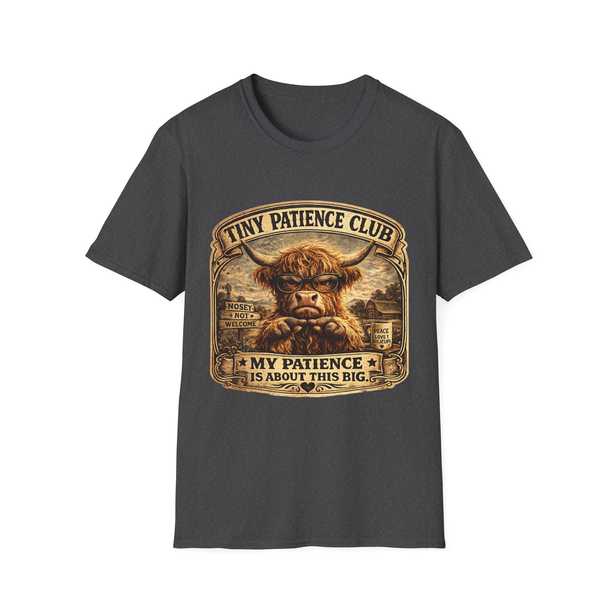 Tiny Patience Club Highland Cow Unisex Softstyle T-Shirt