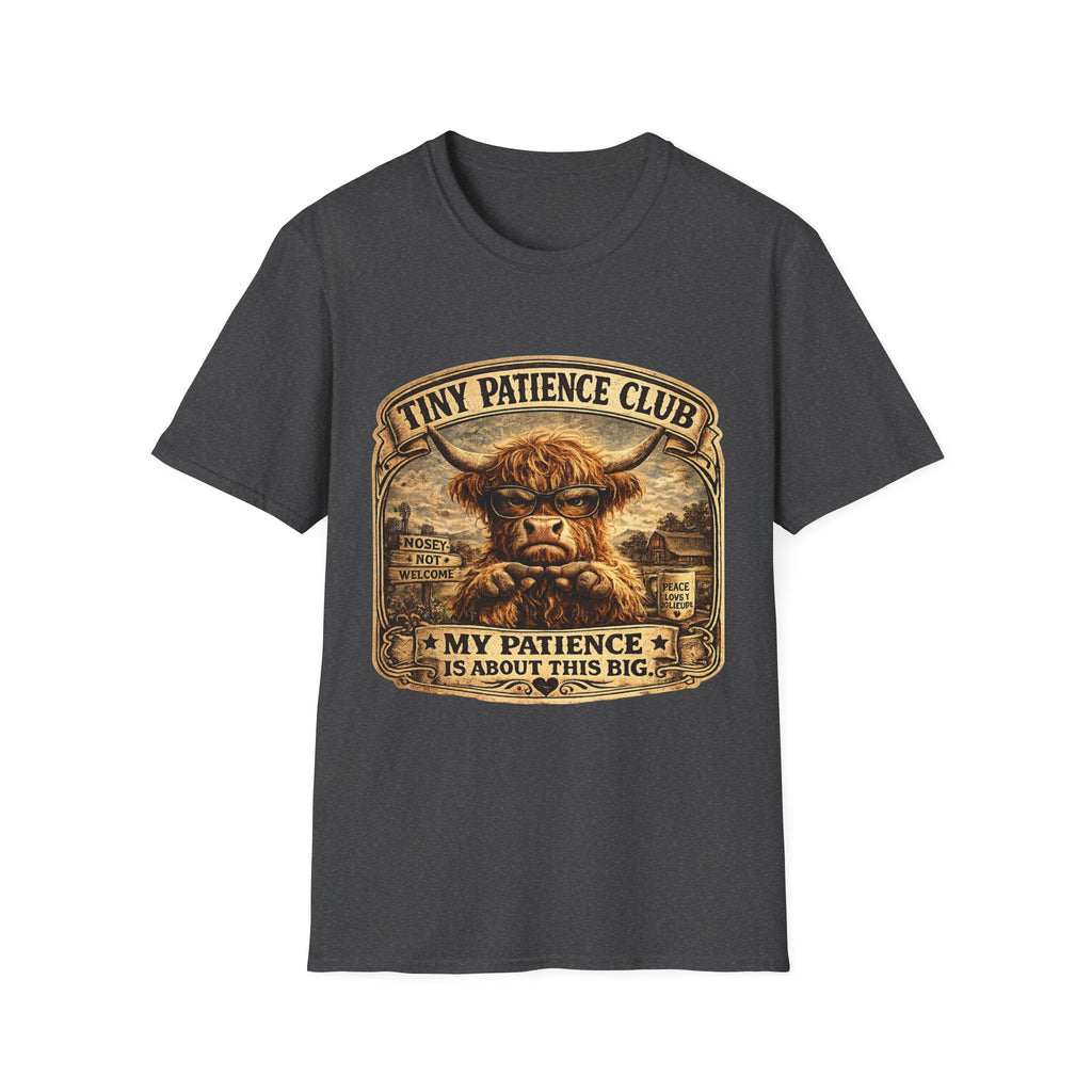 Tiny Patience Club Highland Cow Unisex Softstyle T-Shirt