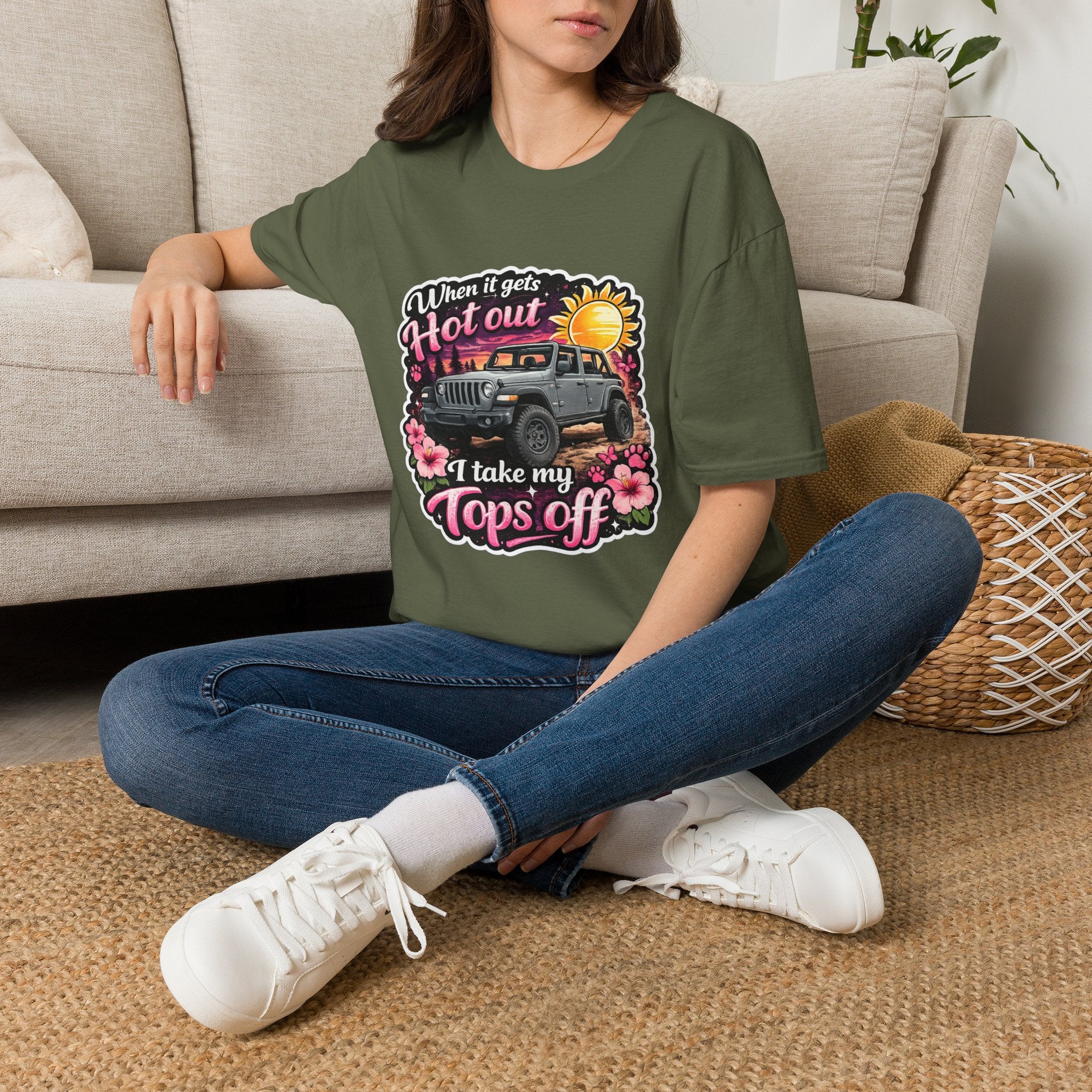When It Gets Hot Out Jeep (Pink) Unisex Softstyle T-Shirt