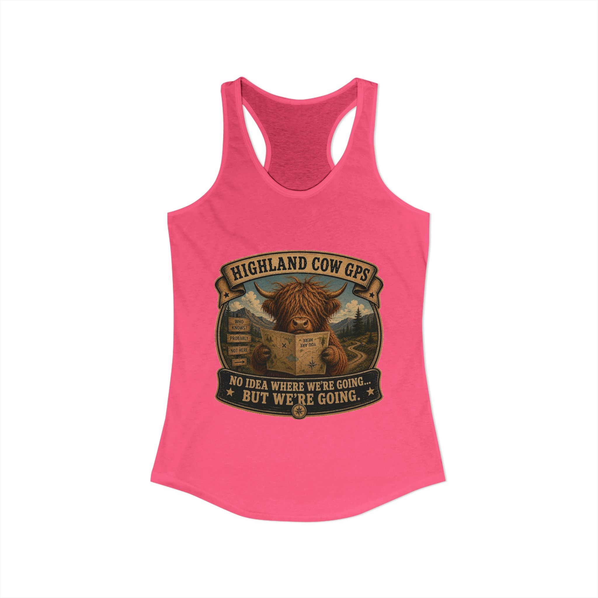 Highland Cow GPS Women's Ideal Racerback Tank