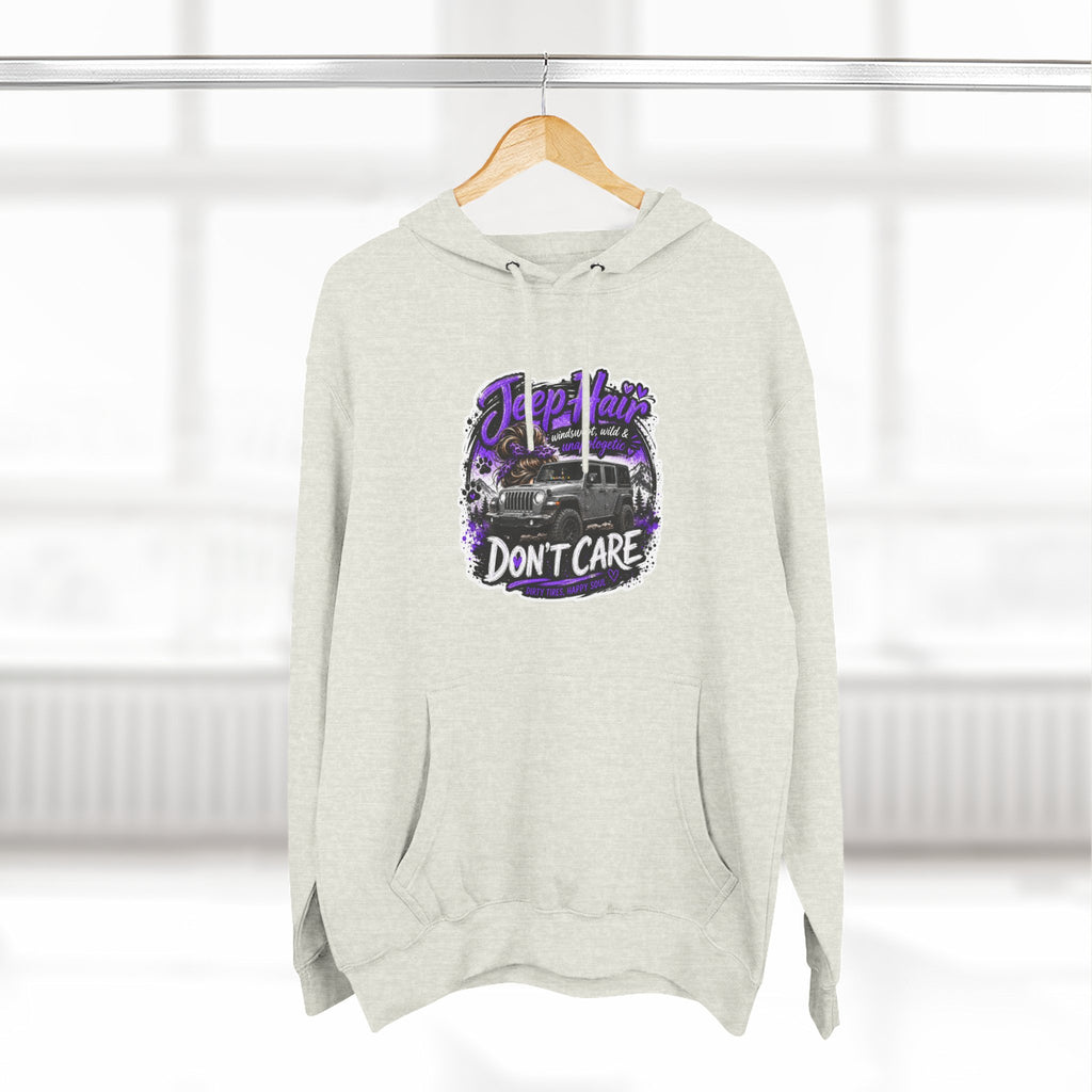 Jeep Hair Don't Care (Purple) Three-Panel Fleece Hoodie