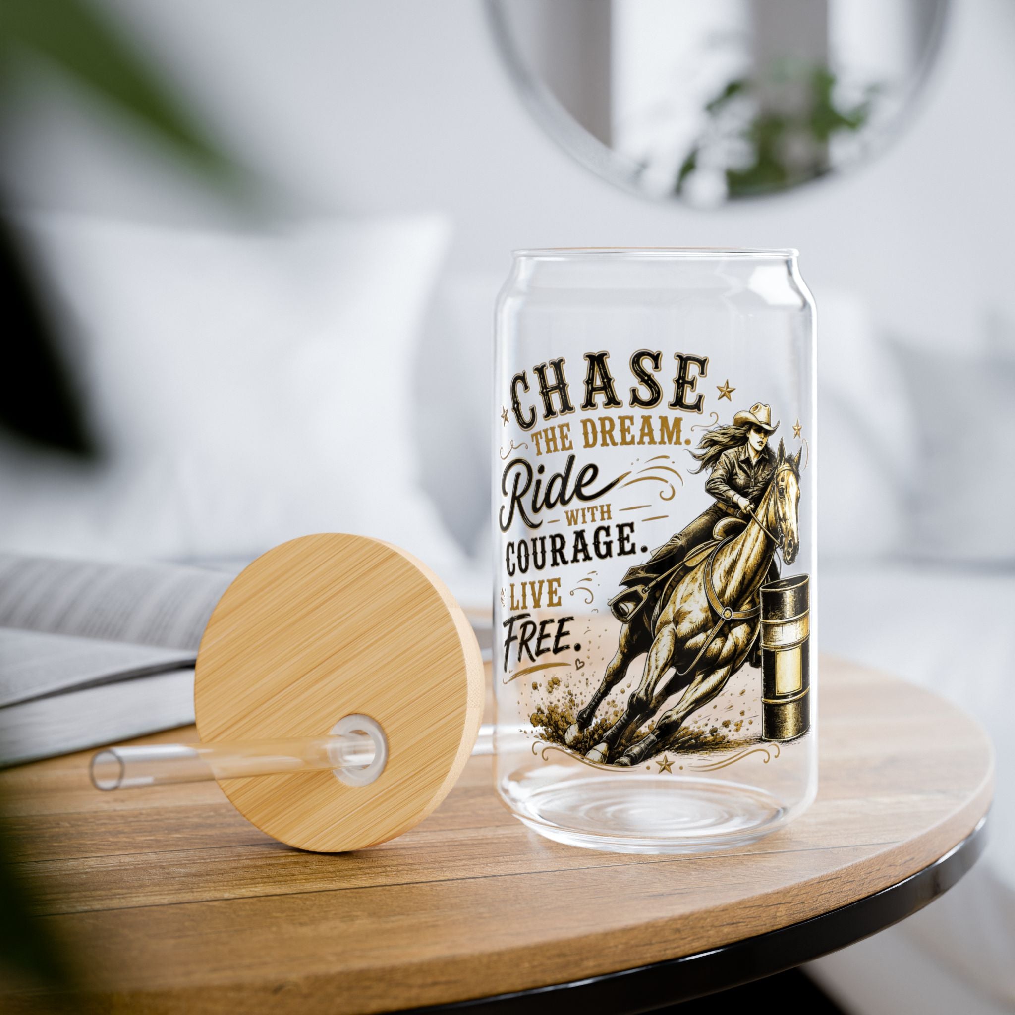 Chase the Dream Horse Gold Glass Straw Cup, 16oz