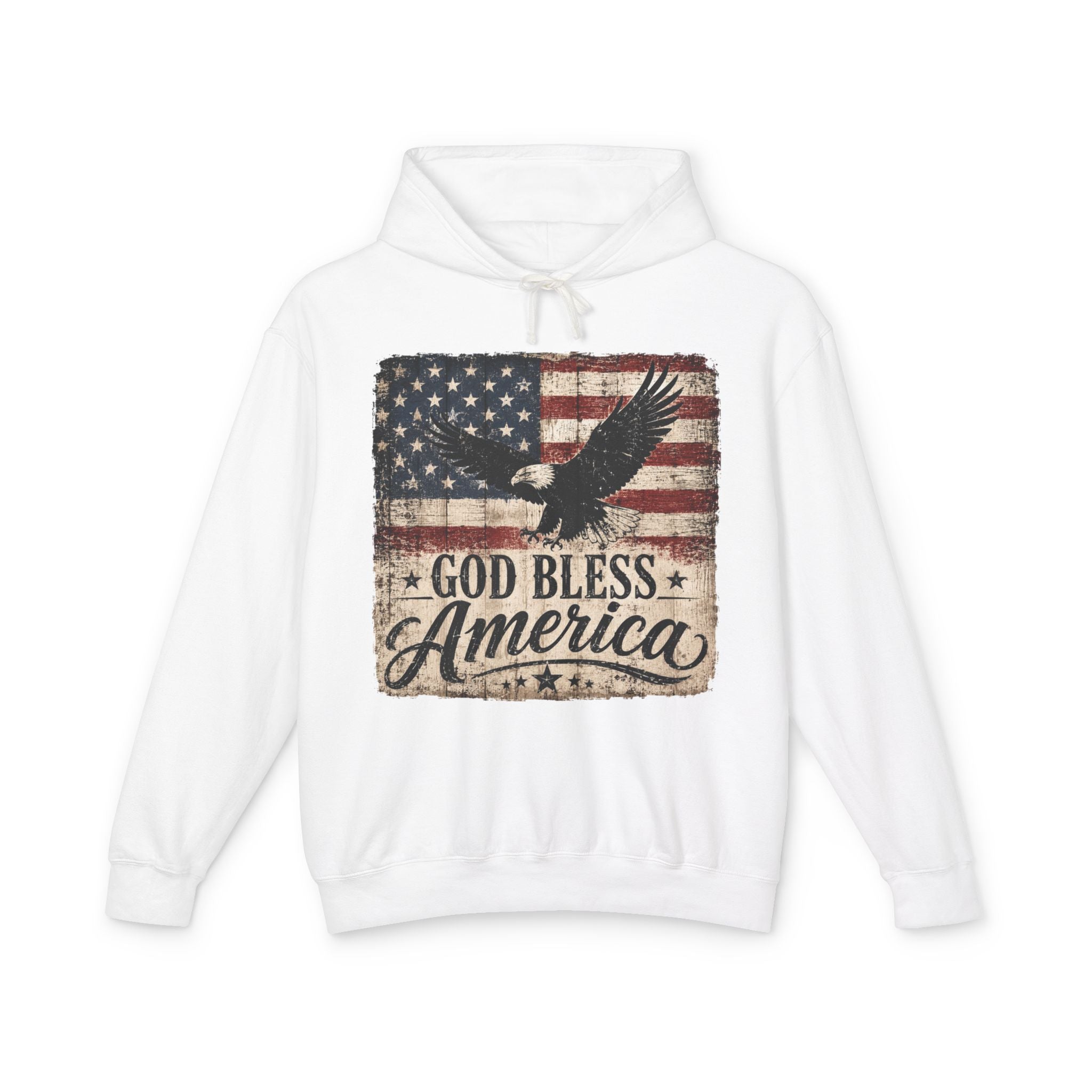God Bless America Hoodie — Vintage Flag Eagle Patriotic Sweatshirt
