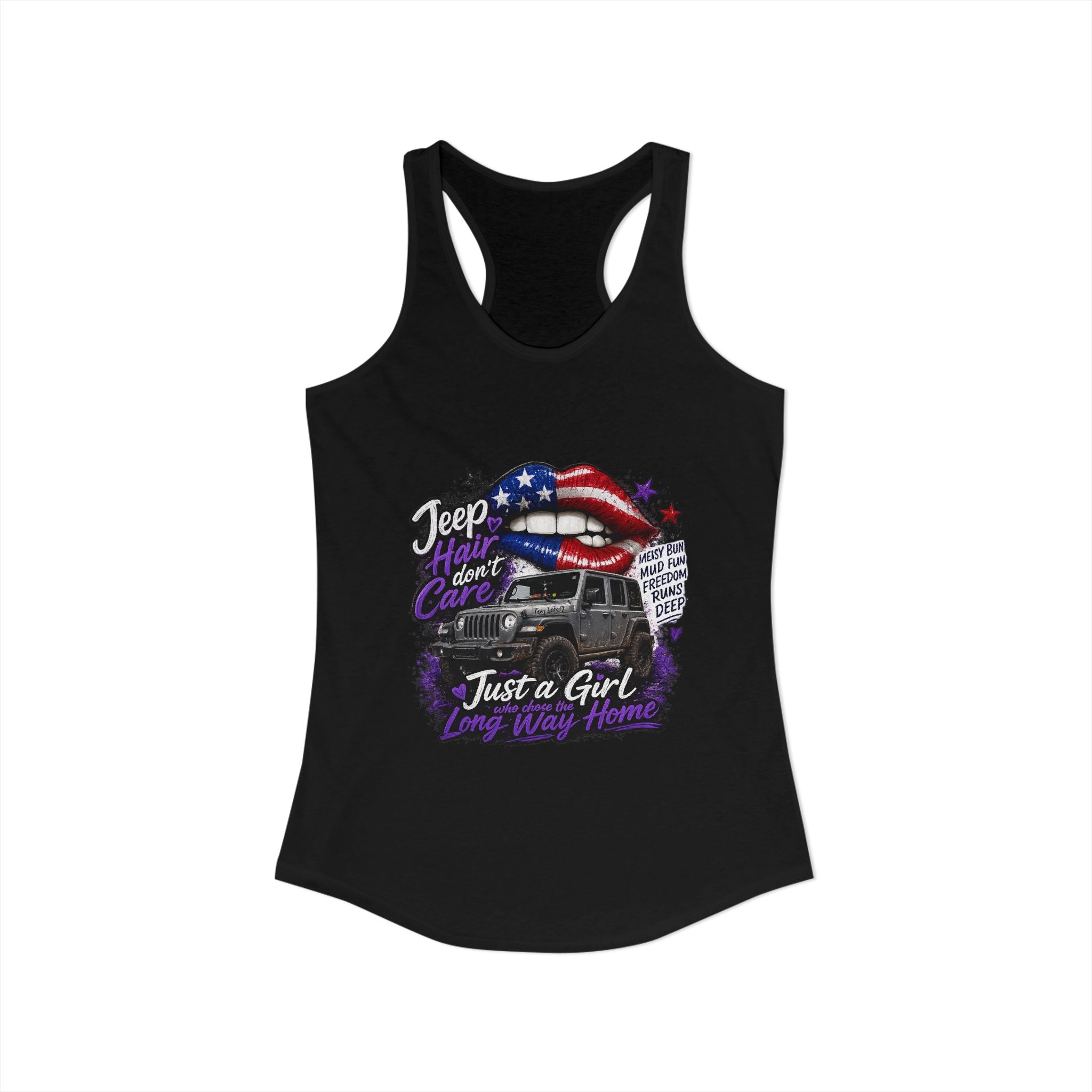 Jeep Hair Don't Care - Just a Girl A Long Way Home Women's Ideal Racerback Tank