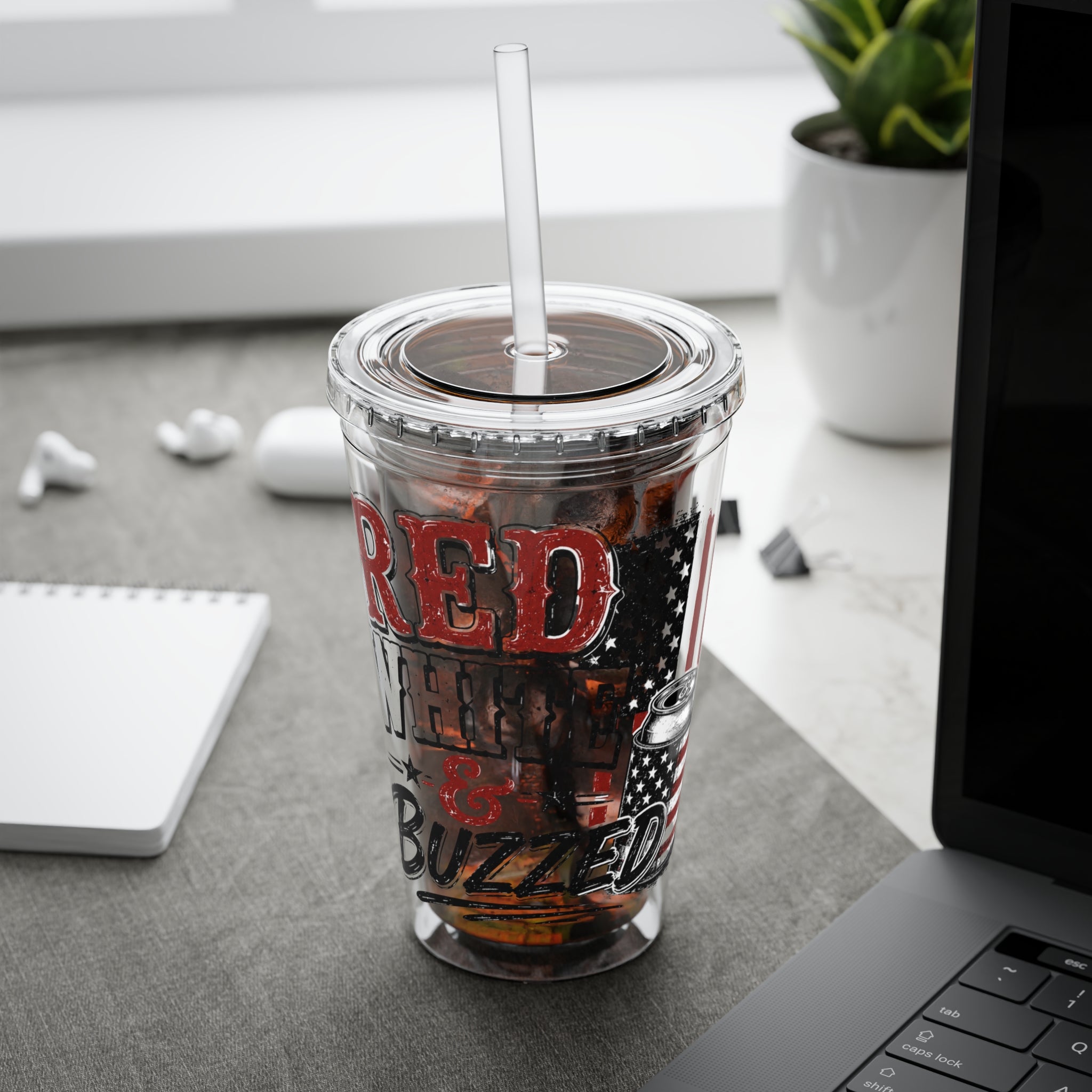 Red, White & Buzzed Sunsplash Tumbler with Straw, 16oz