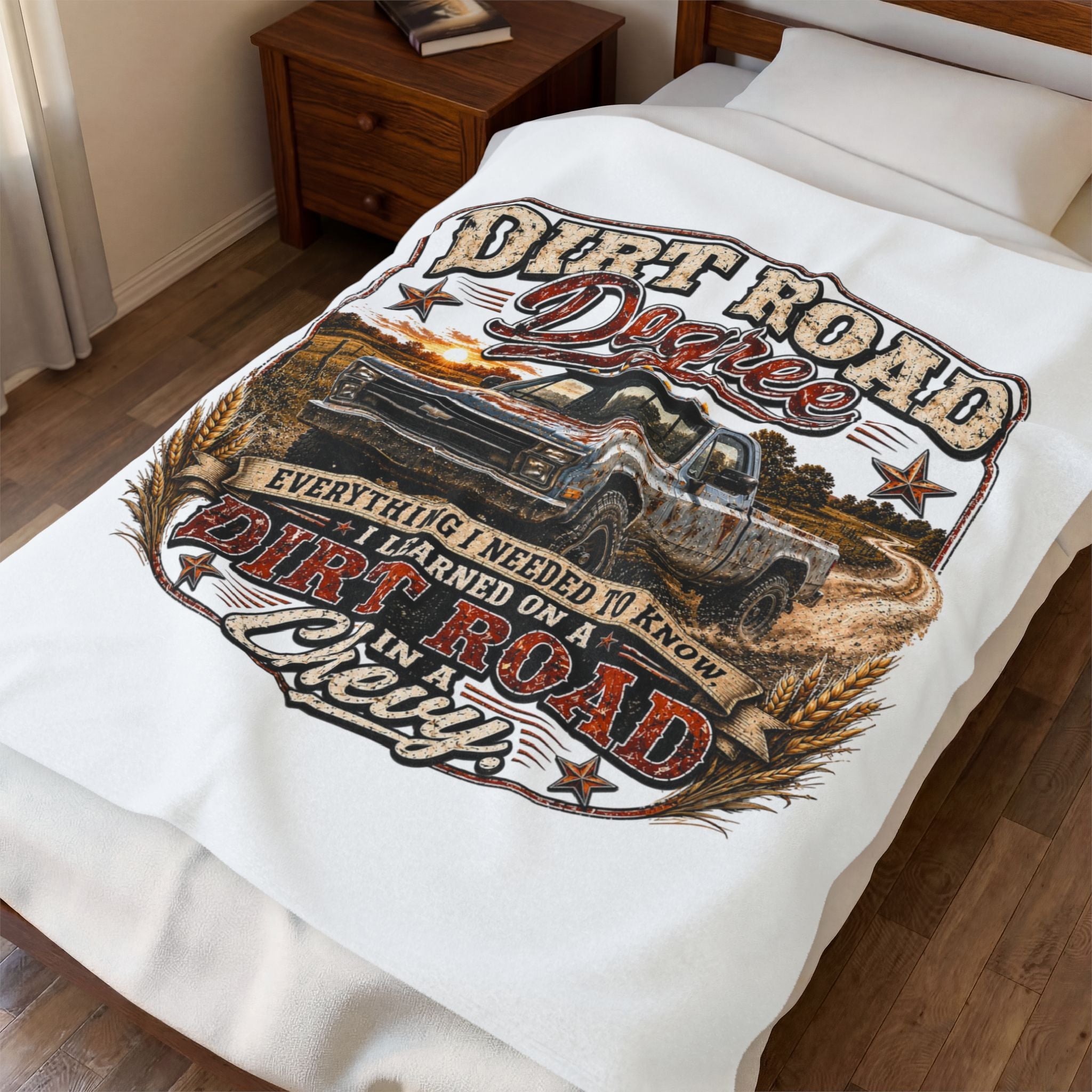 "Dirt Road Degree" Chevy Truck Rustic Throw – Velveteen Blanket