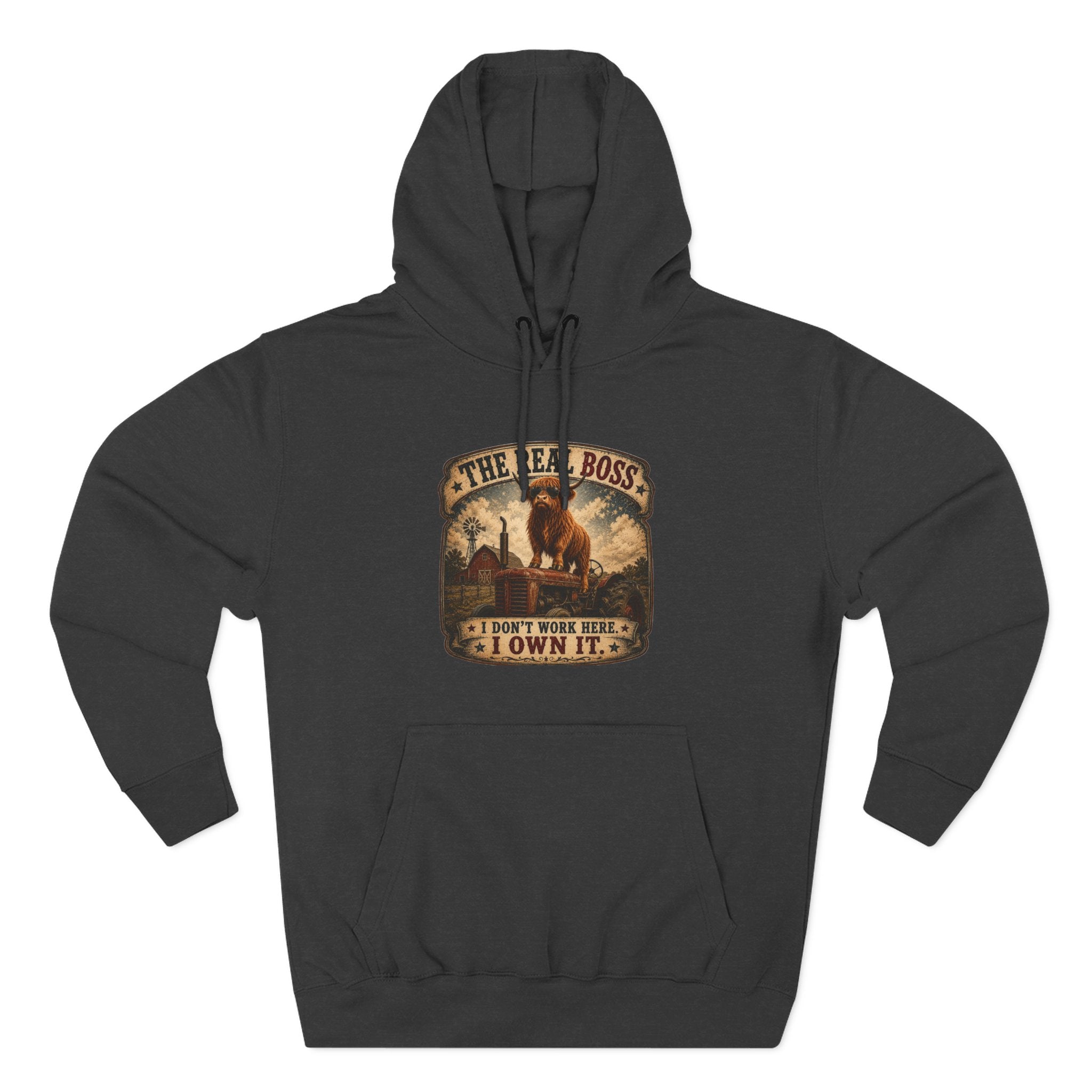 The Real Boss Highland Cow Three-Panel Fleece Hoodie