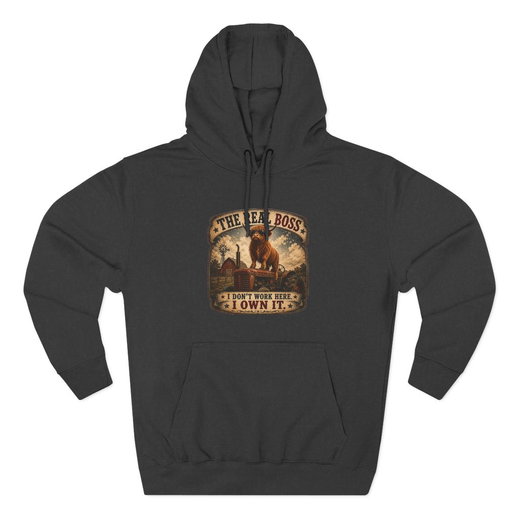 The Real Boss Highland Cow Three-Panel Fleece Hoodie