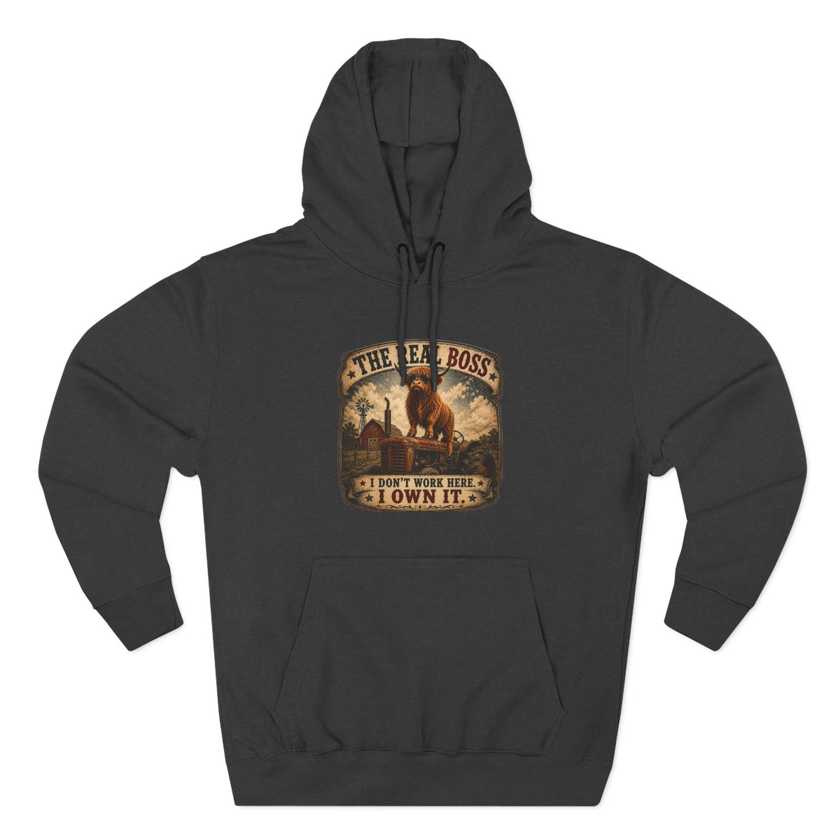 The Real Boss Highland Cow Three-Panel Fleece Hoodie