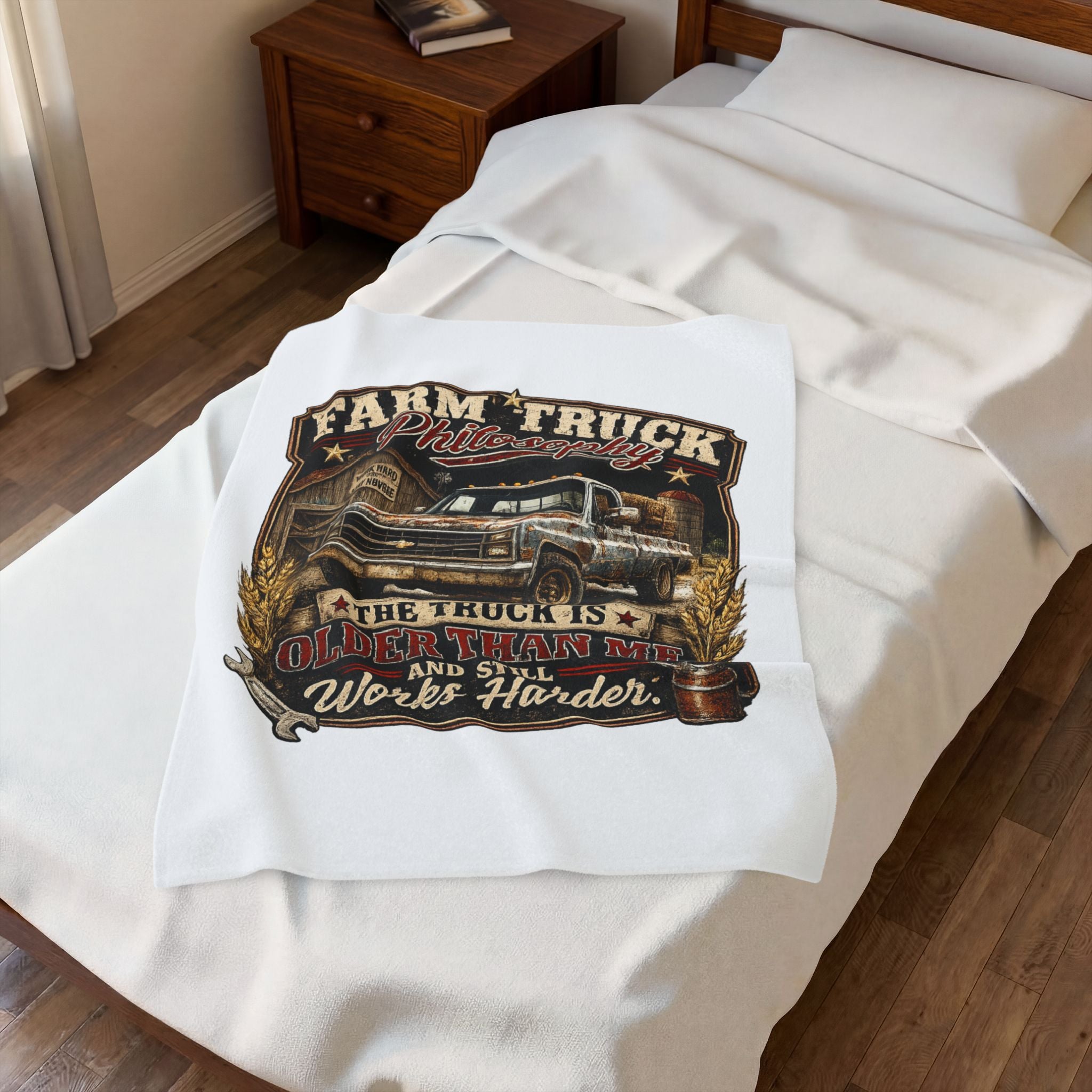 "The Truck Is Older Than Me and Still Works Harder" — Farm Truck Philosophy Velveteen Plush Blanket