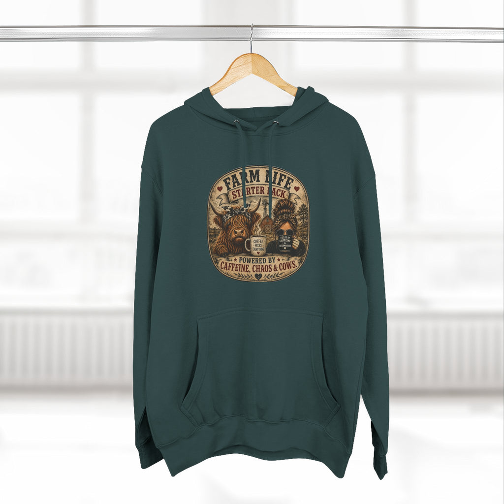 Farm Life Highland Cow Three-Panel Fleece Hoodie