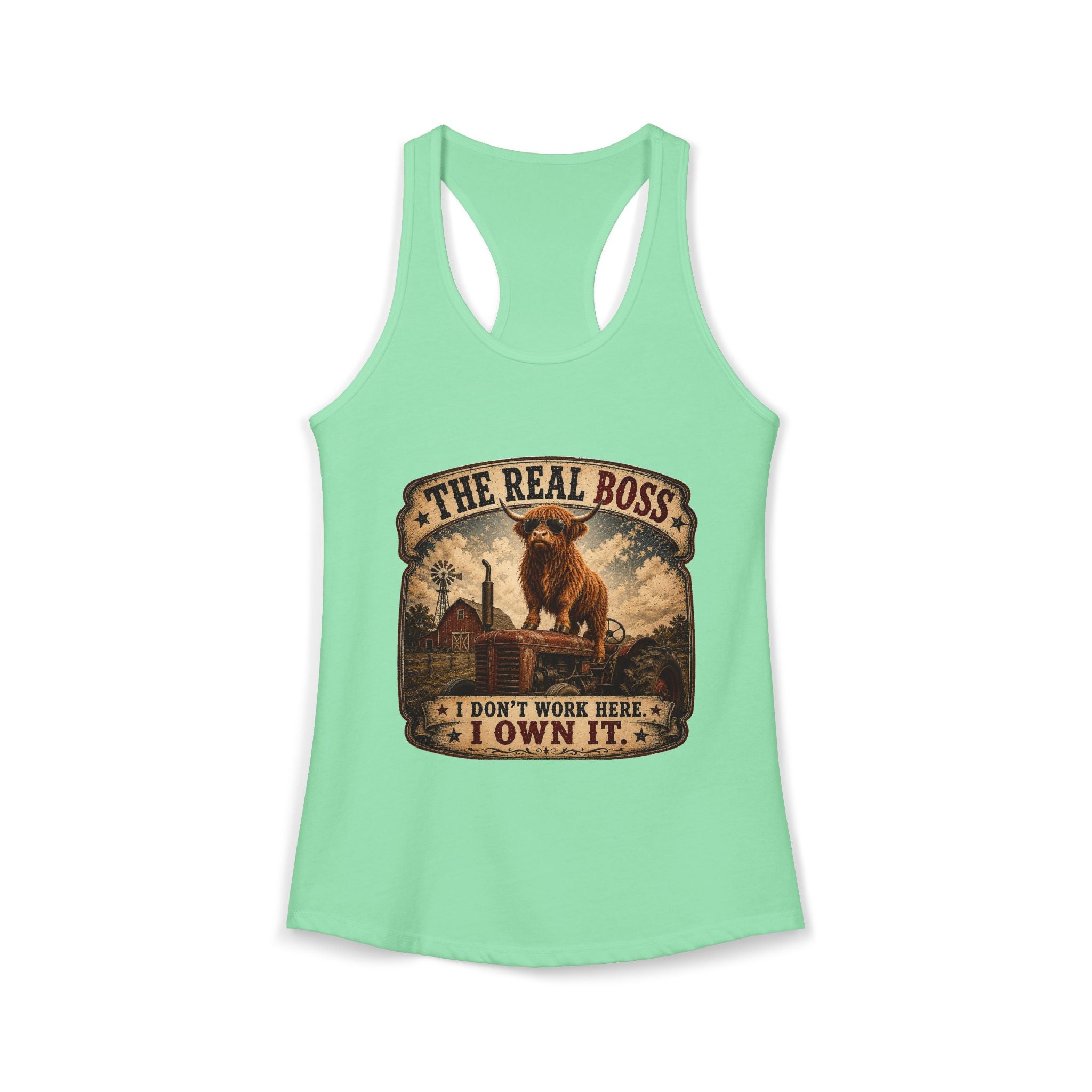 The Real Boss Highland Cow Women's Ideal Racerback Tank